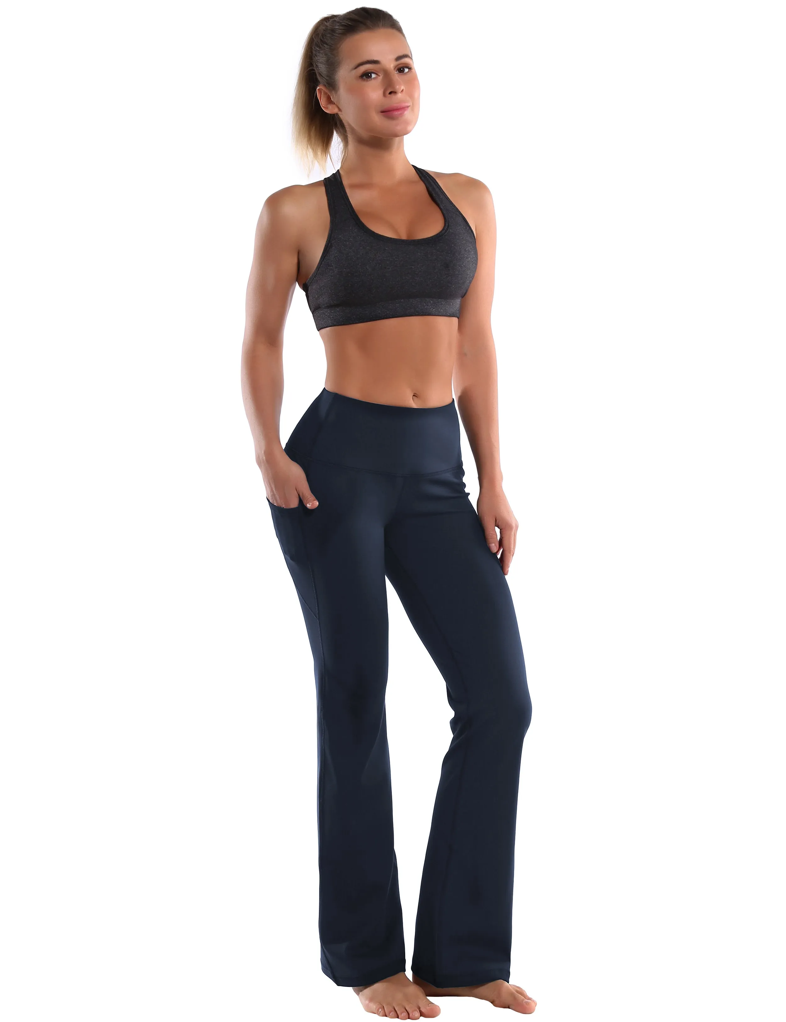 29" 31" 33" 35" 37"  Side Pockets Bootcut Leggings navyblue_Gym