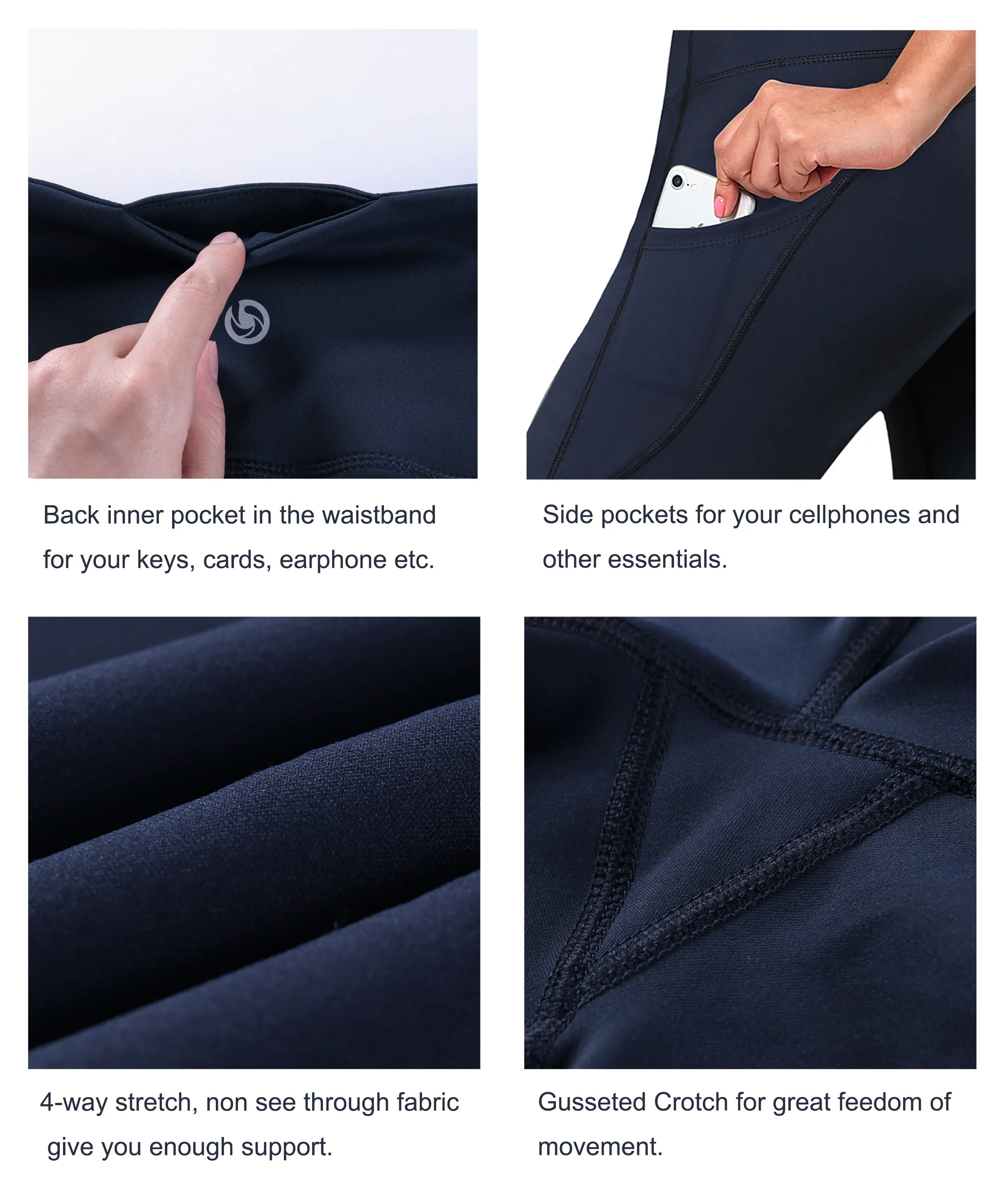 29" 31" 33" 35" 37"  Side Pockets Bootcut Leggings navyblue_Gym