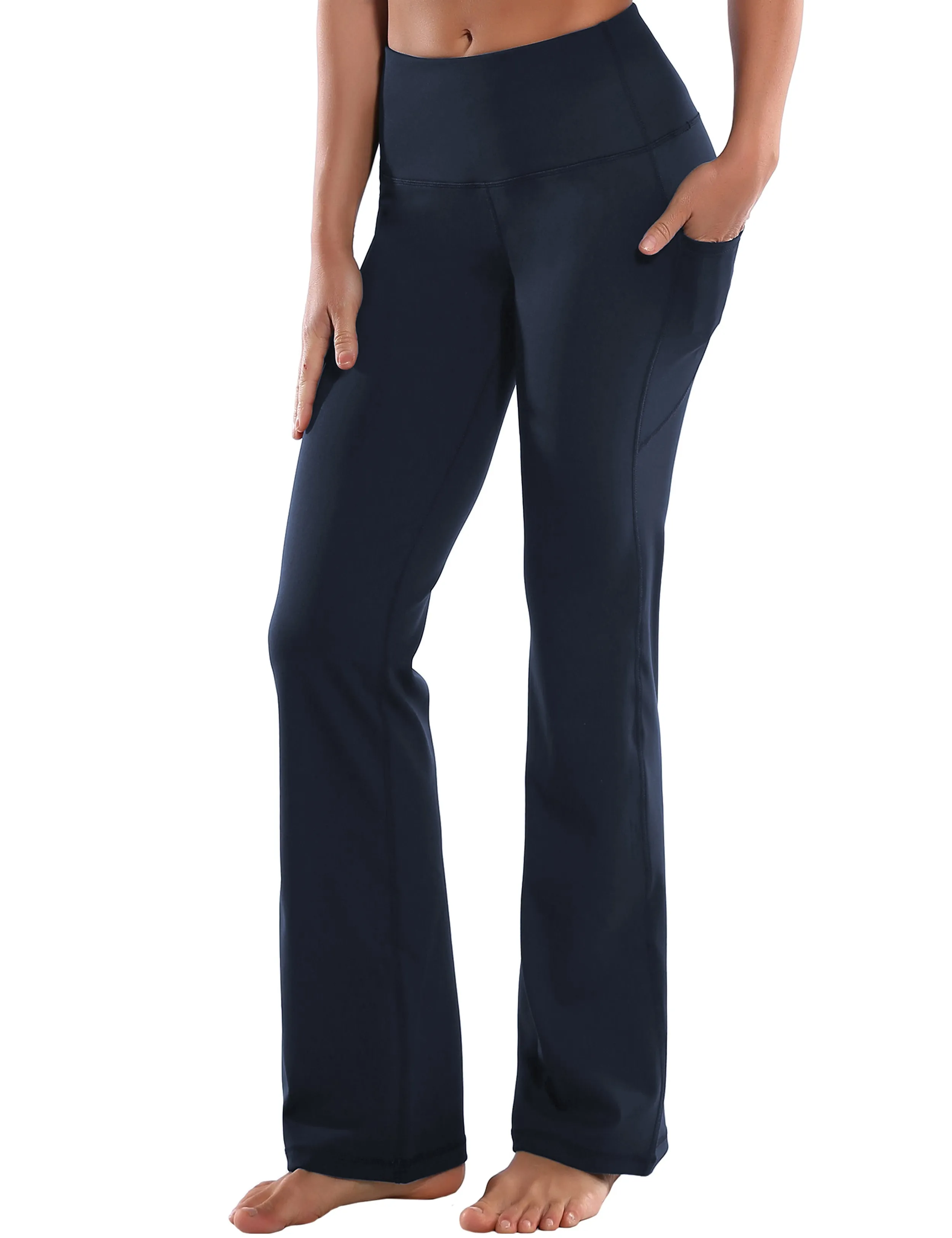 29" 31" 33" 35" 37"  Side Pockets Bootcut Leggings navyblue_Gym