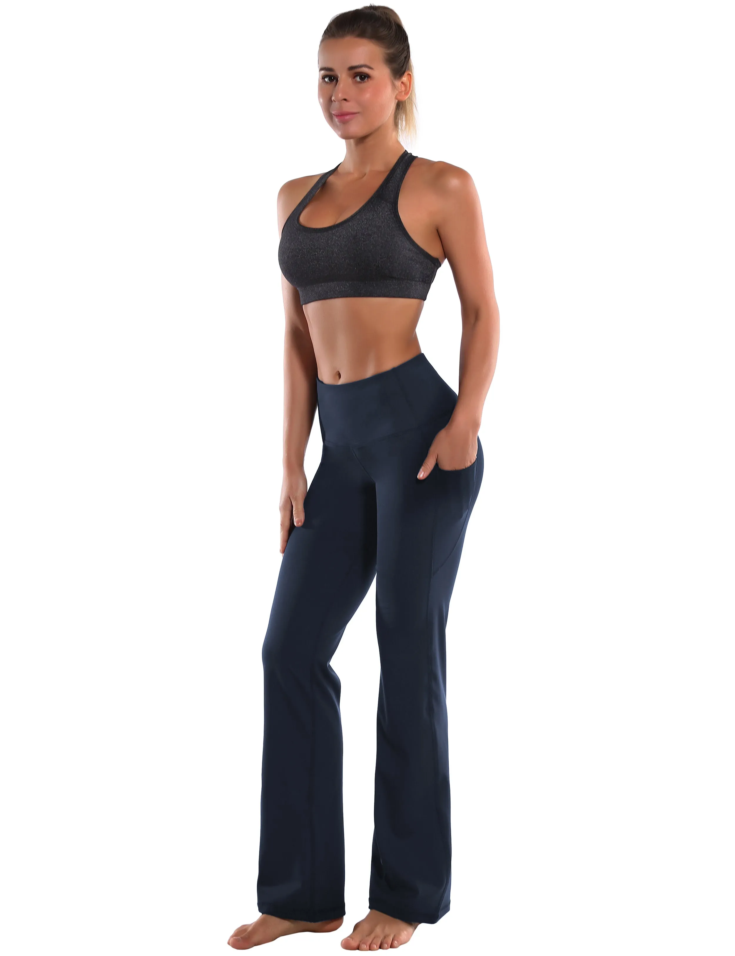 29" 31" 33" 35" 37"  Side Pockets Bootcut Leggings navyblue_Gym