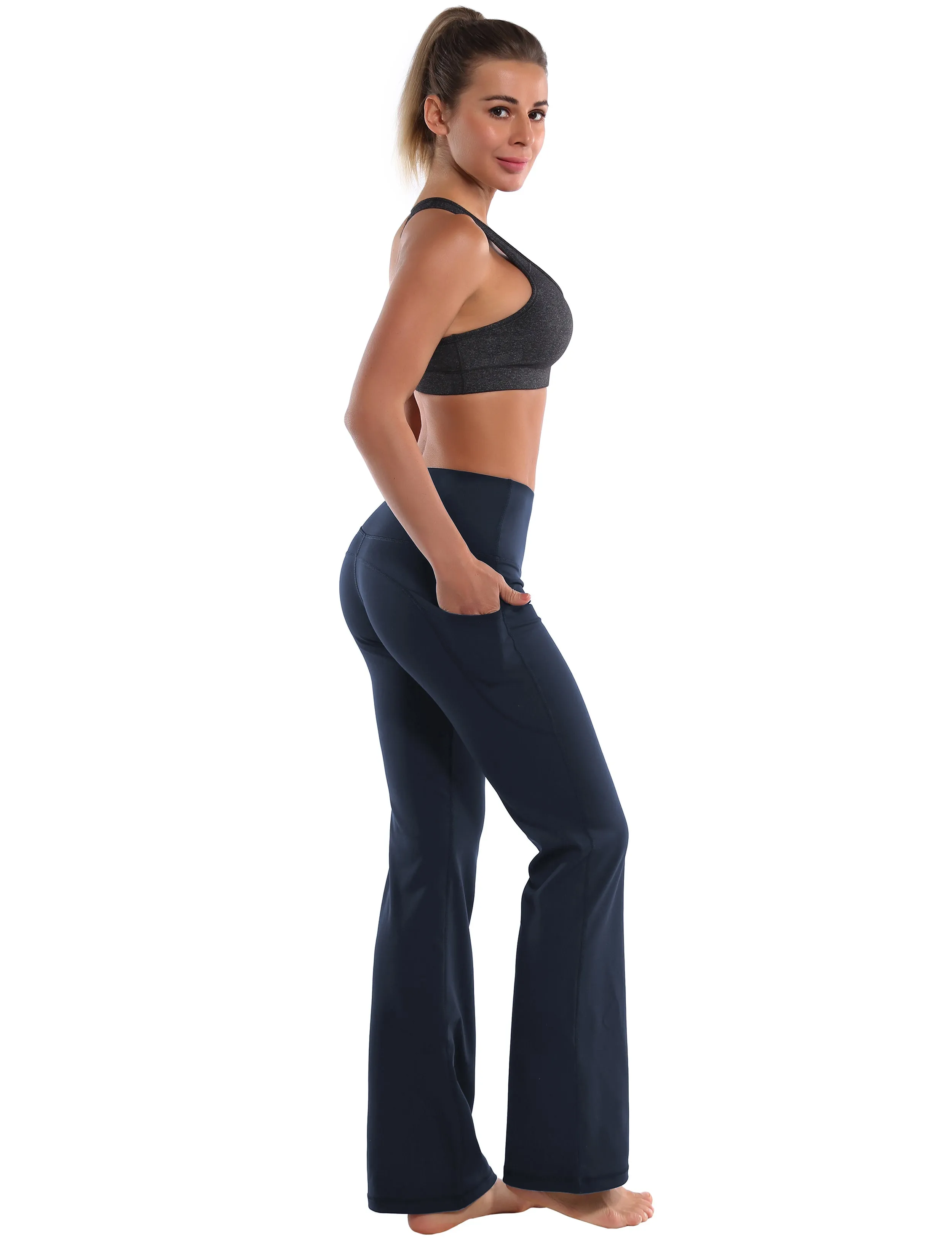 29" 31" 33" 35" 37"  Side Pockets Bootcut Leggings navyblue_Gym
