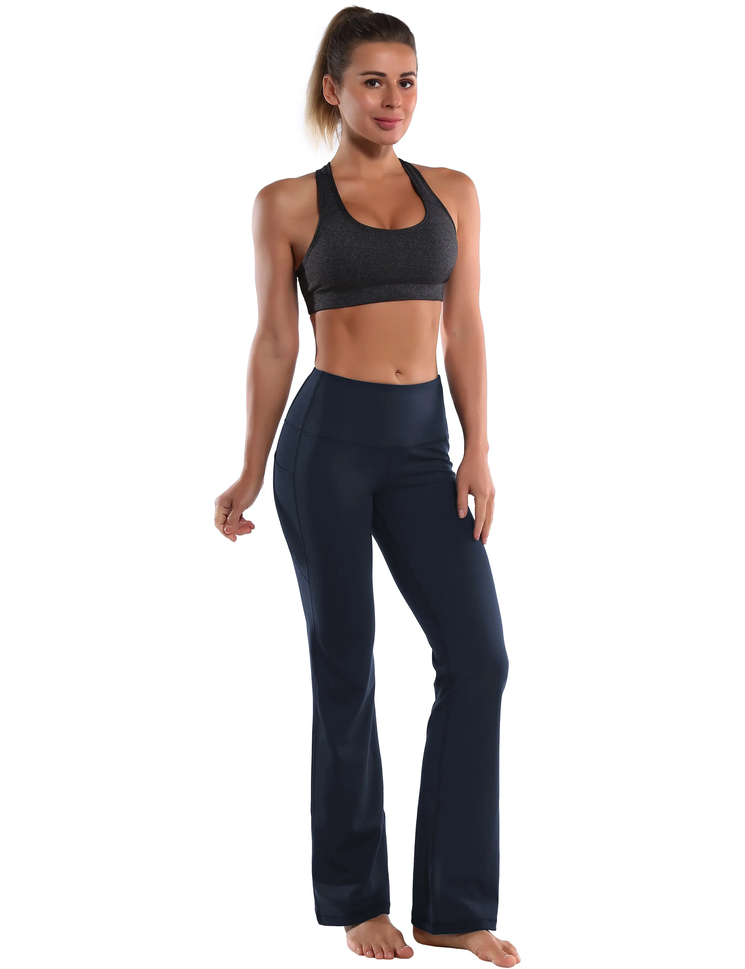 29" 31" 33" 35" 37"  Side Pockets Bootcut Leggings navyblue_Gym