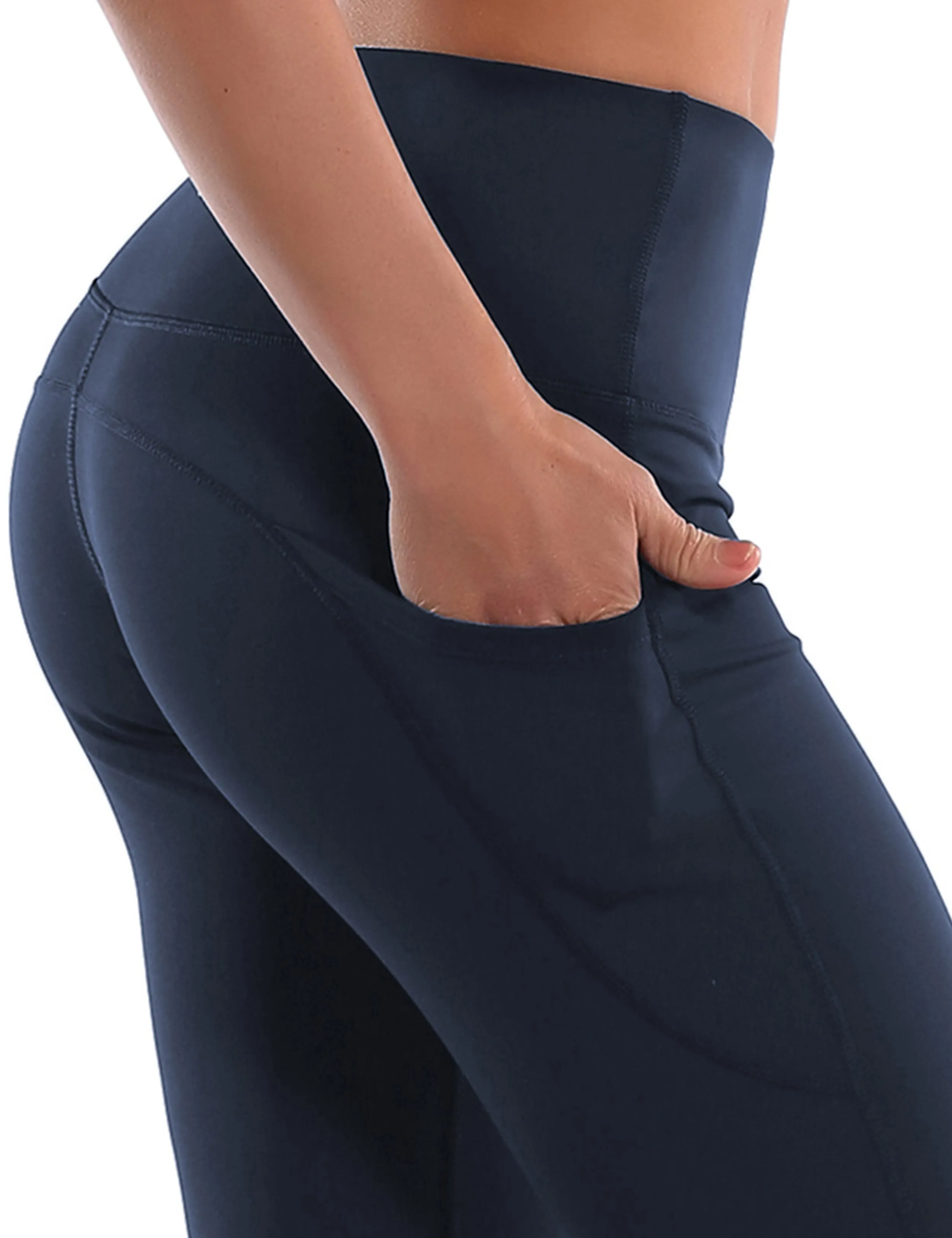 29" 31" 33" 35" 37"  Side Pockets Bootcut Leggings navyblue_Gym