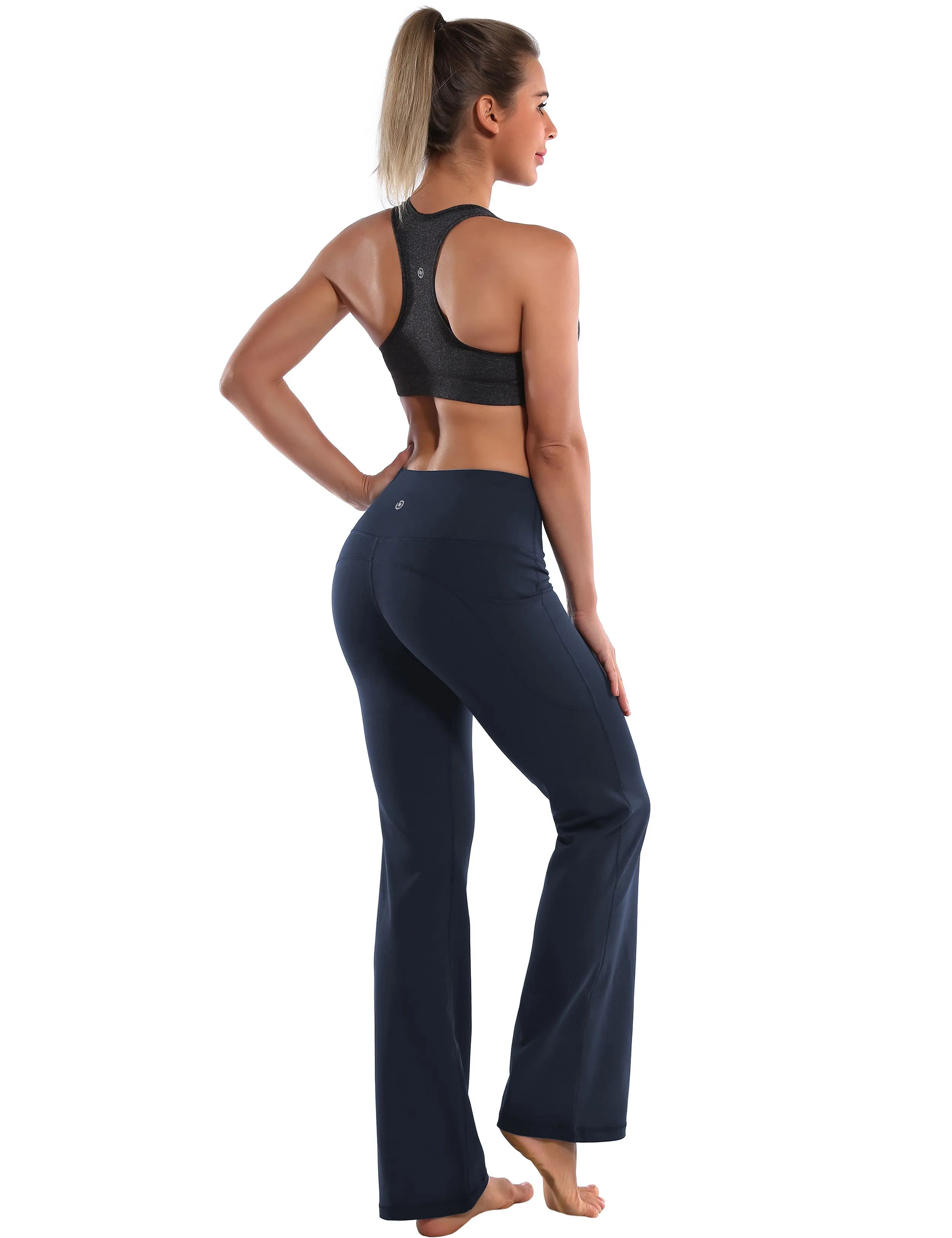 29" 31" 33" 35" 37"  Side Pockets Bootcut Leggings navyblue_Gym