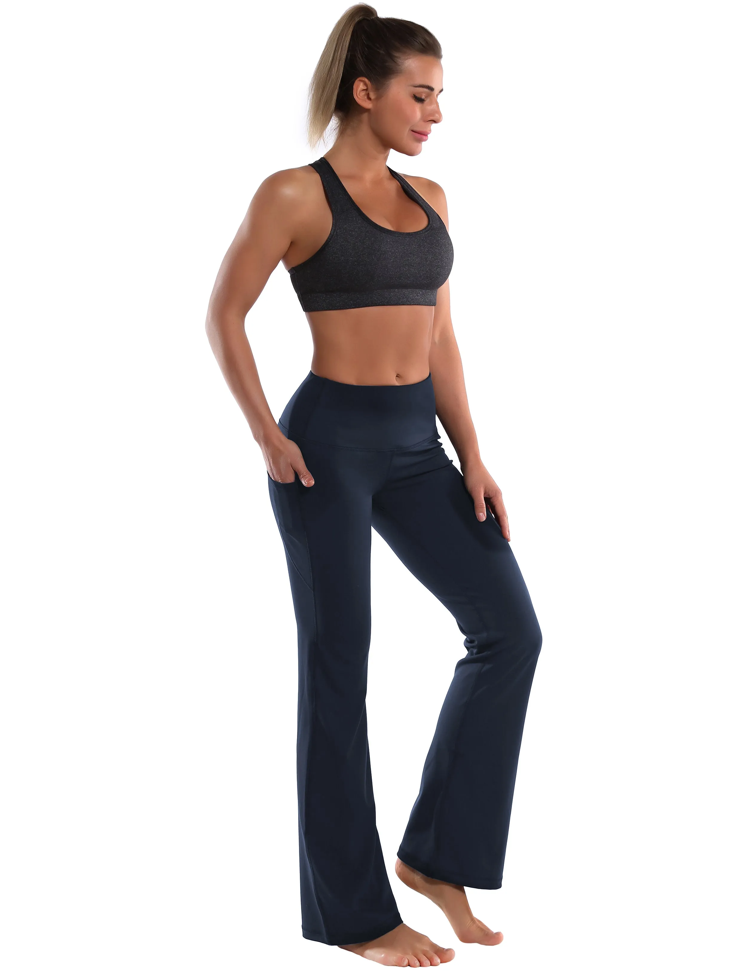 29" 31" 33" 35" 37"  Side Pockets Bootcut Leggings navyblue_Gym