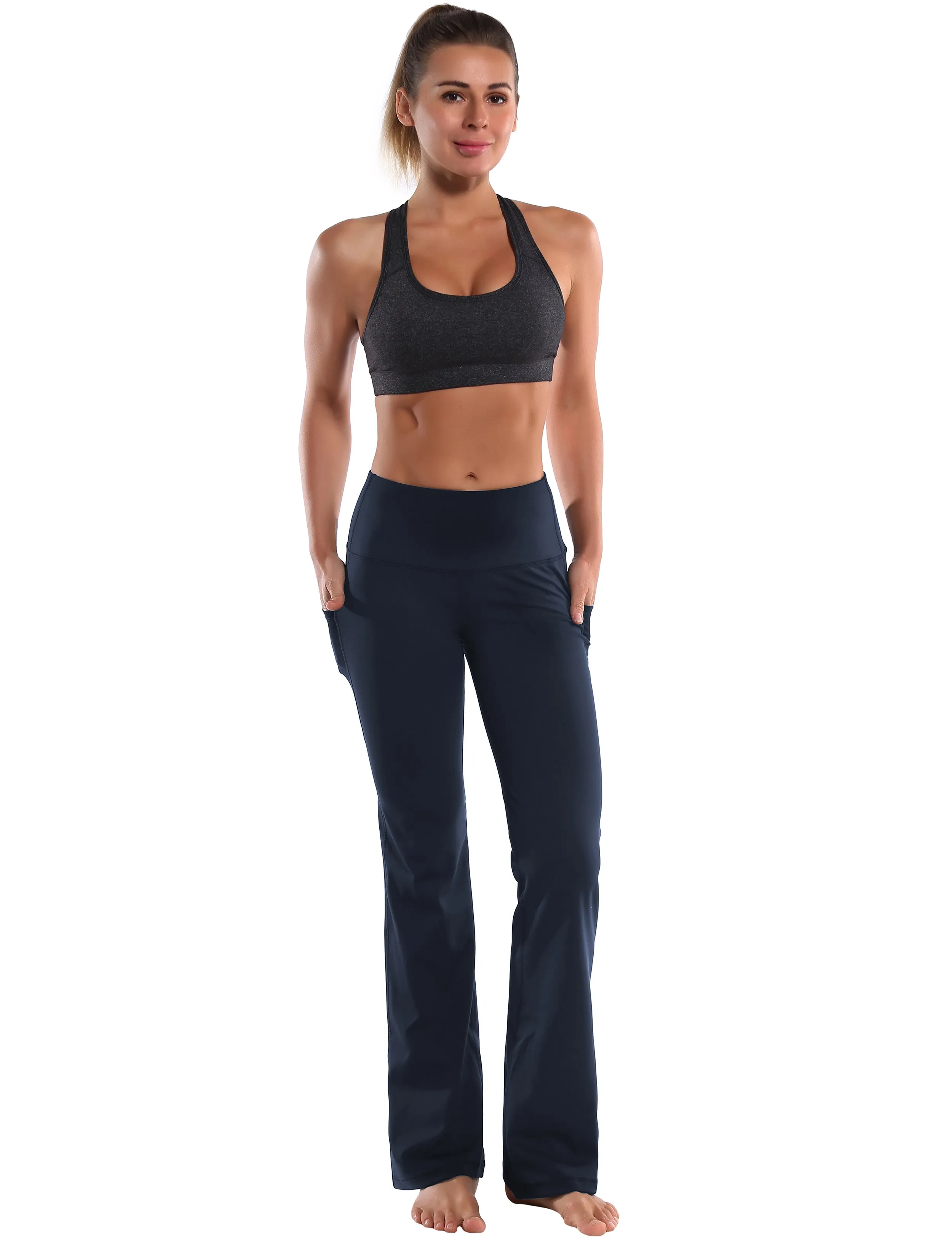 29" 31" 33" 35" 37"  Side Pockets Bootcut Leggings navyblue_Gym