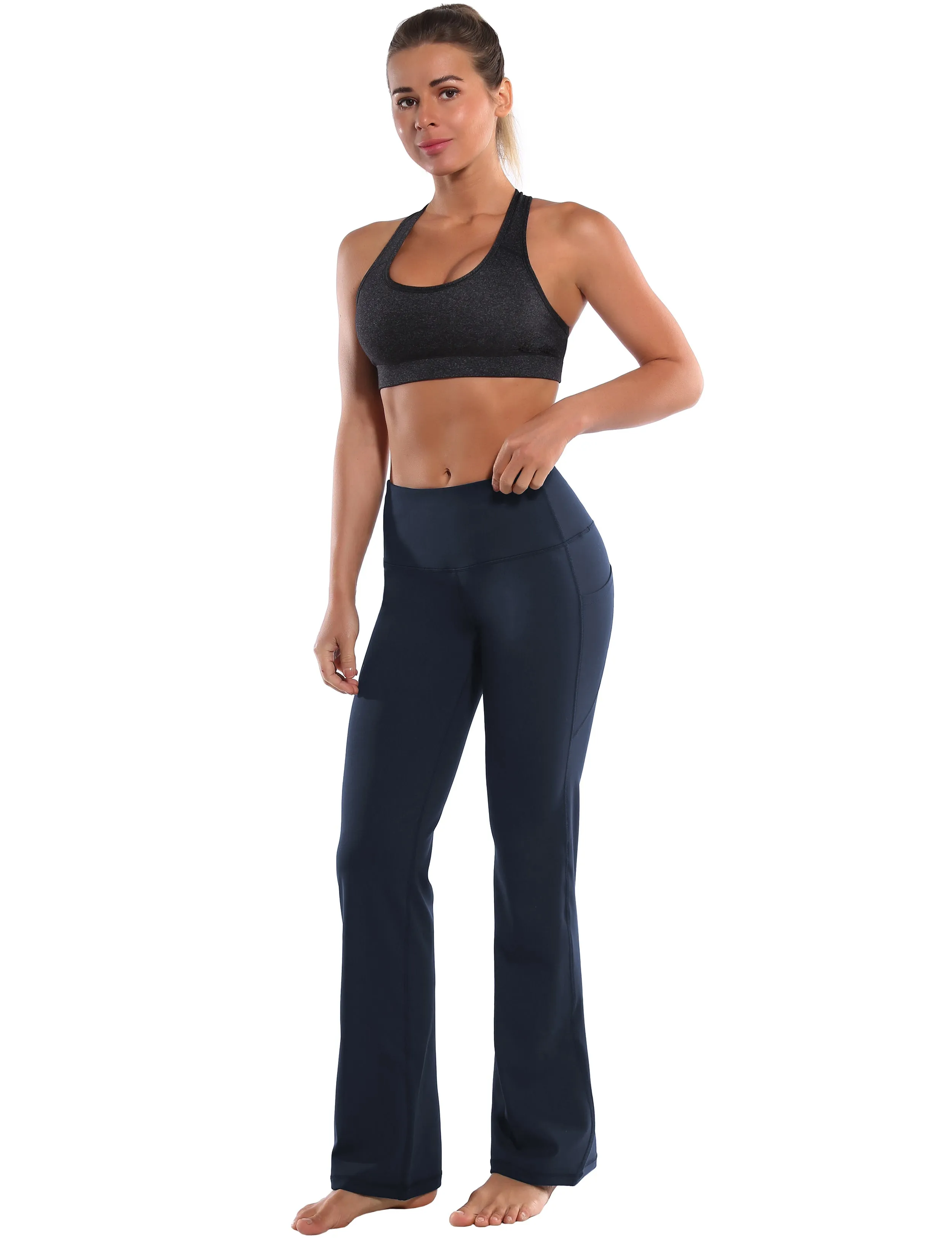 29" 31" 33" 35" 37"  Side Pockets Bootcut Leggings navyblue_Gym