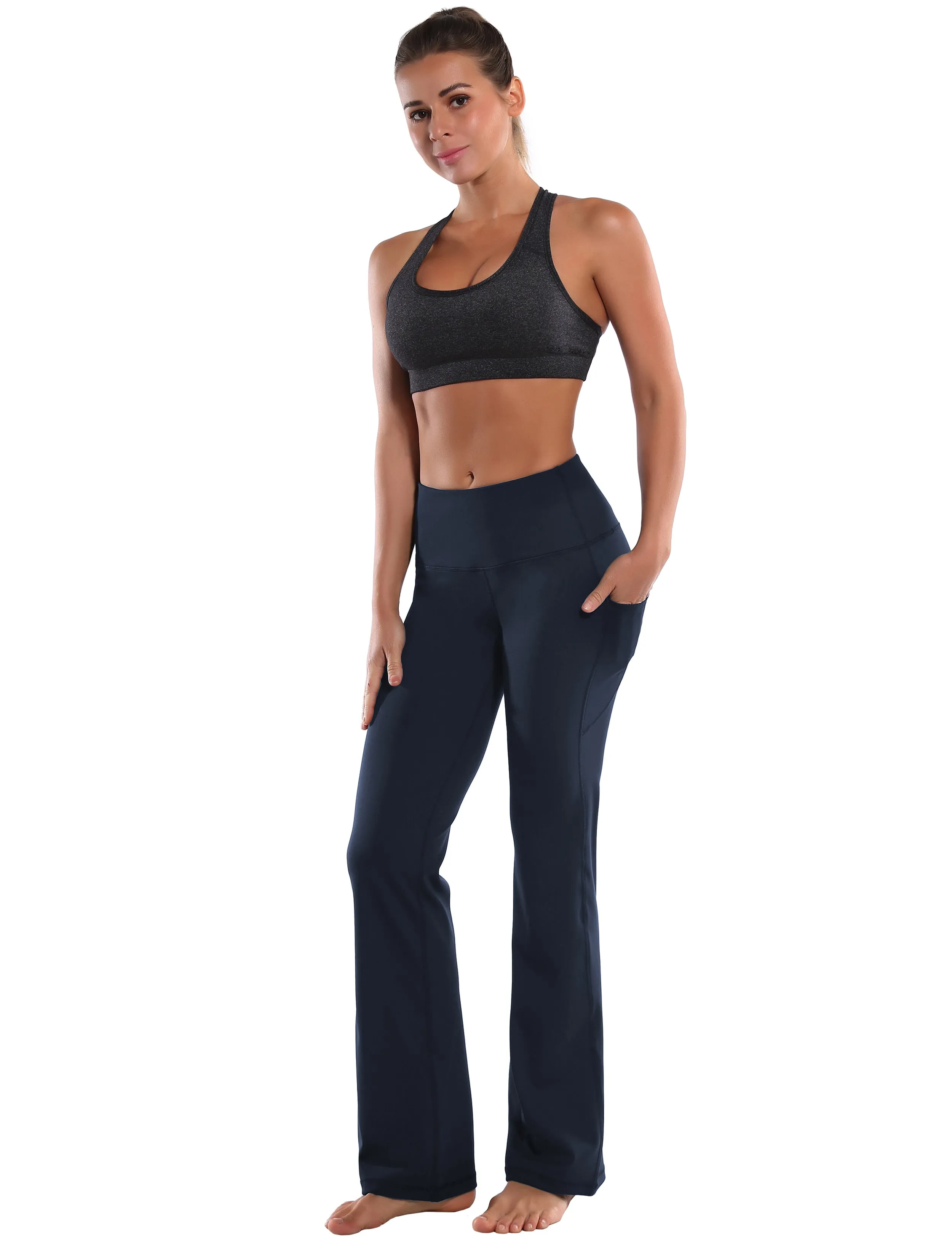 29" 31" 33" 35" 37"  Side Pockets Bootcut Leggings navyblue_Gym