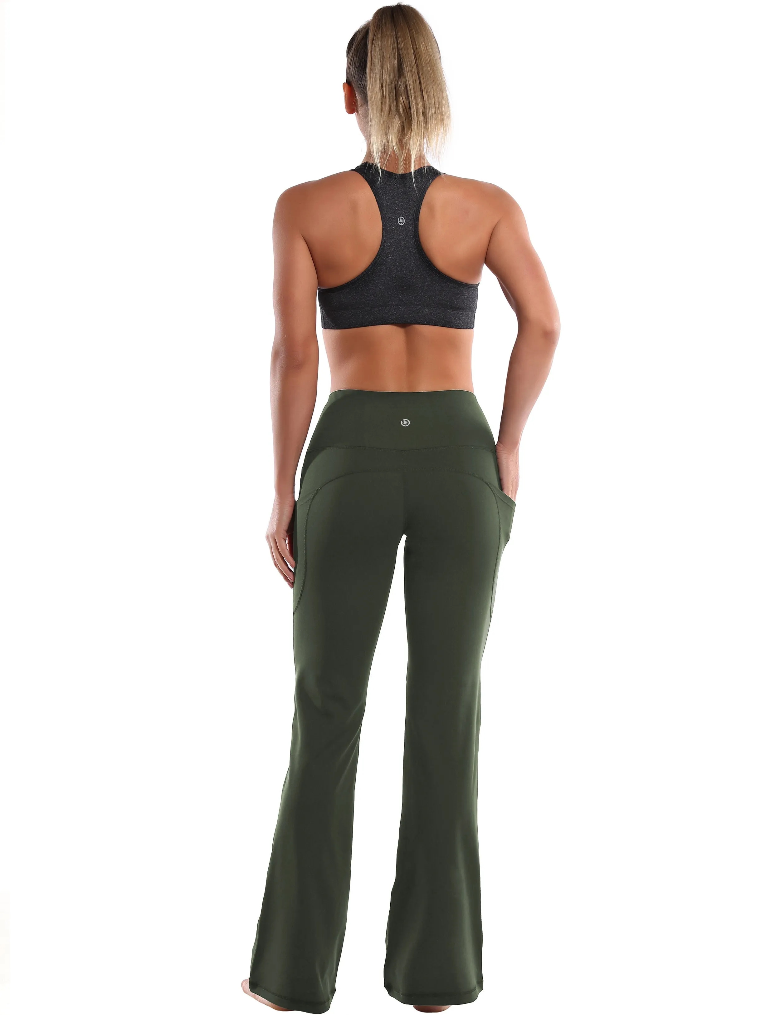 29" 31" 33" 35" 37"  Side Pockets Bootcut Leggings olivegreen_Gym