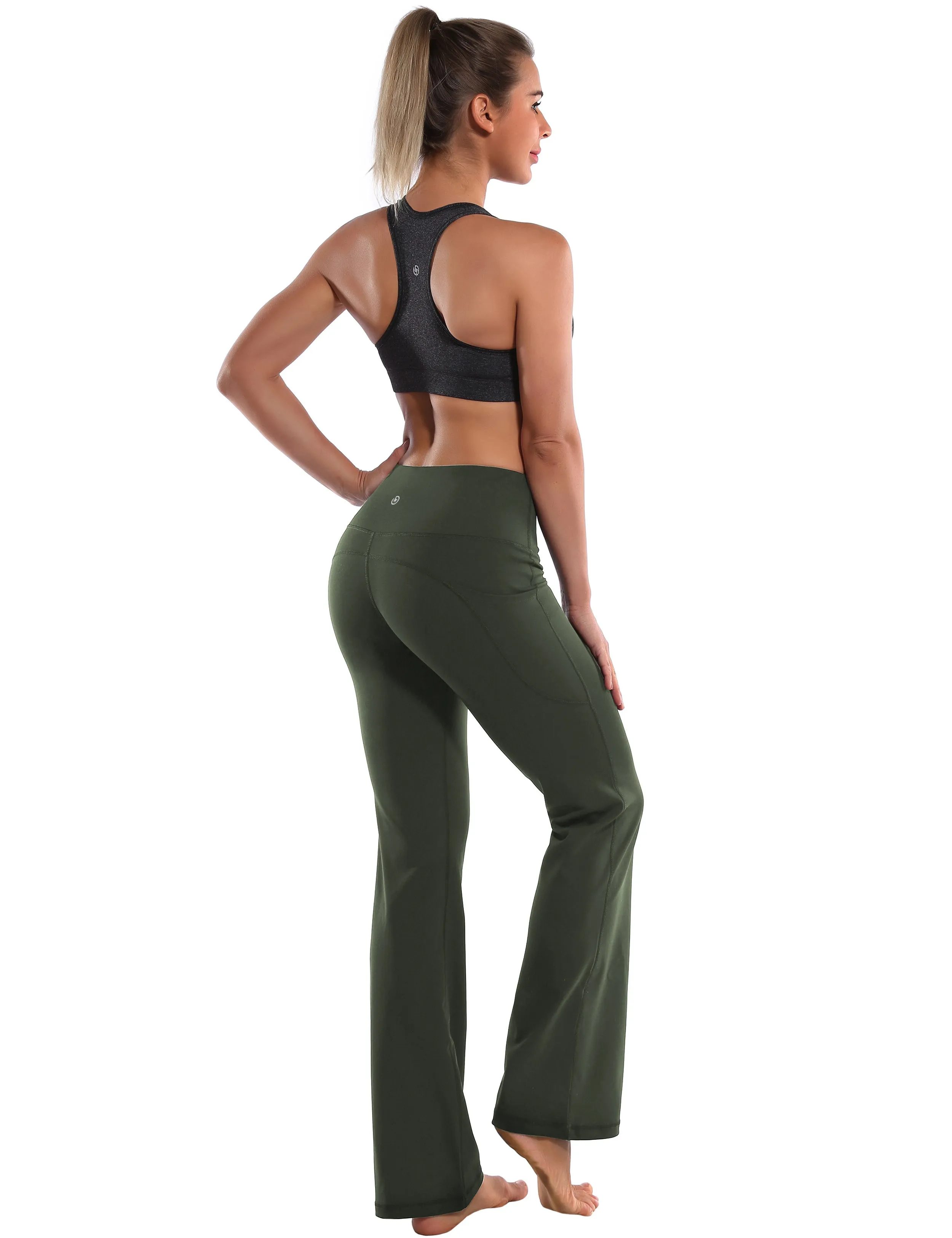 29" 31" 33" 35" 37"  Side Pockets Bootcut Leggings olivegreen_Gym