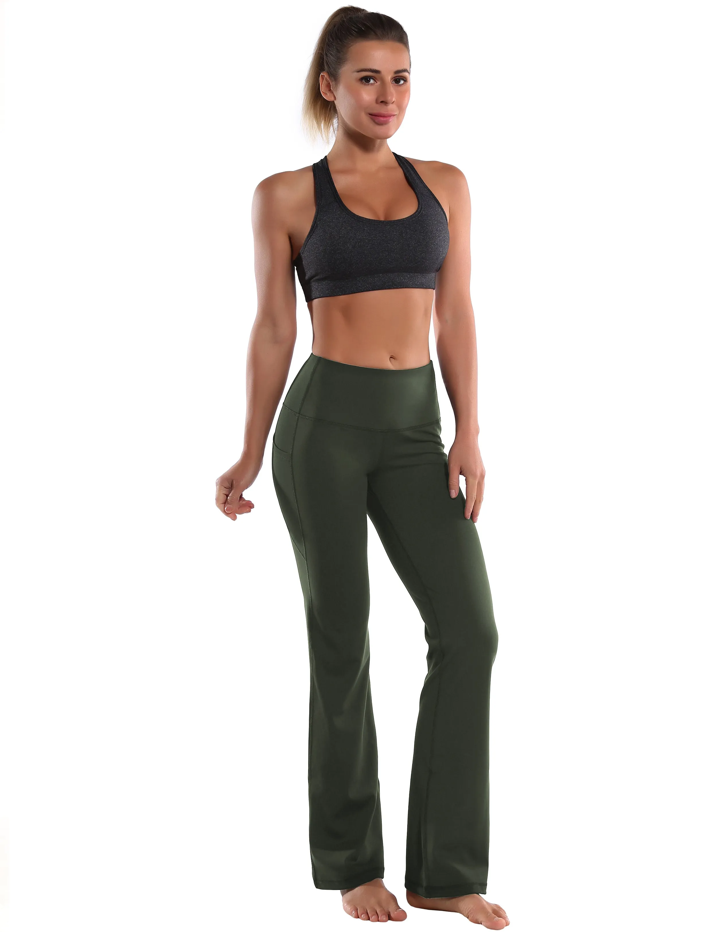 29" 31" 33" 35" 37"  Side Pockets Bootcut Leggings olivegreen_Gym