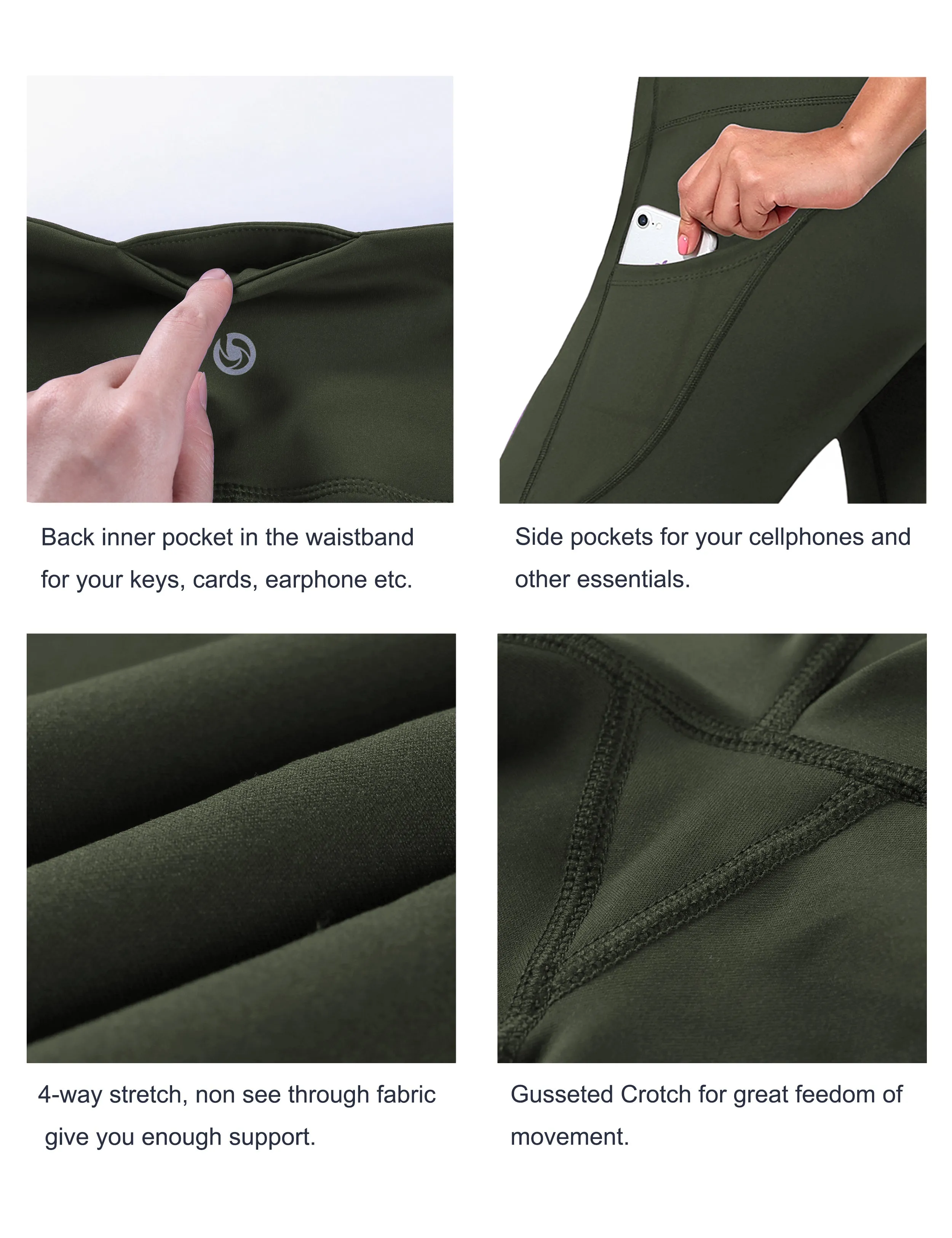 29" 31" 33" 35" 37"  Side Pockets Bootcut Leggings olivegreen_Jogging