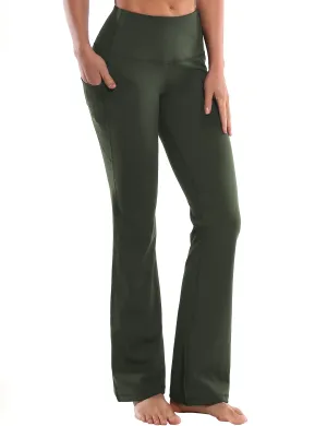 29" 31" 33" 35" 37"  Side Pockets Bootcut Leggings olivegreen_Jogging