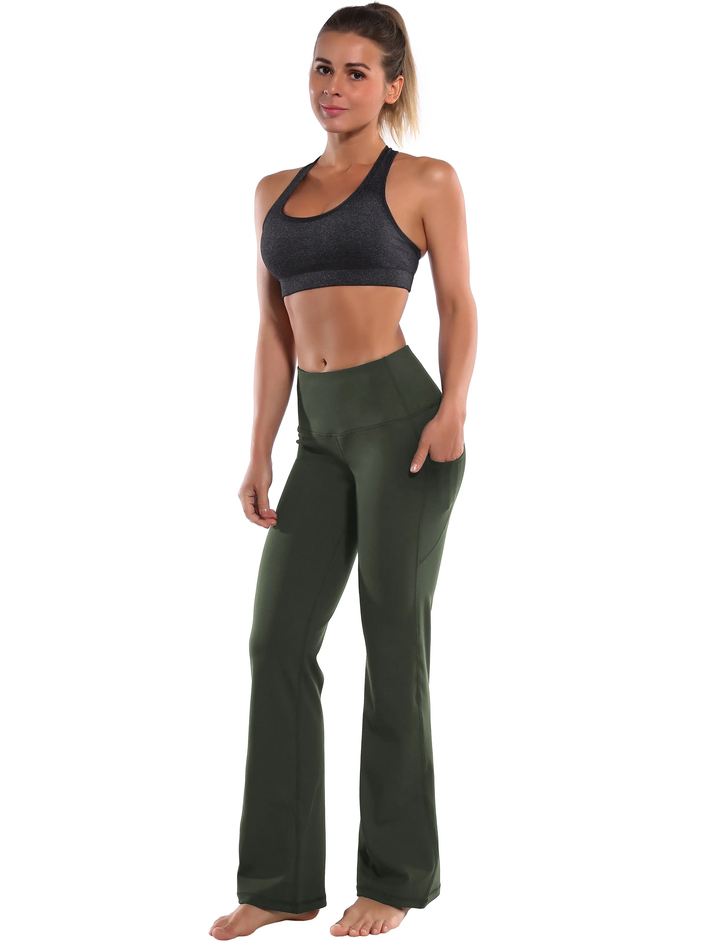 29" 31" 33" 35" 37"  Side Pockets Bootcut Leggings olivegreen_Tall Size