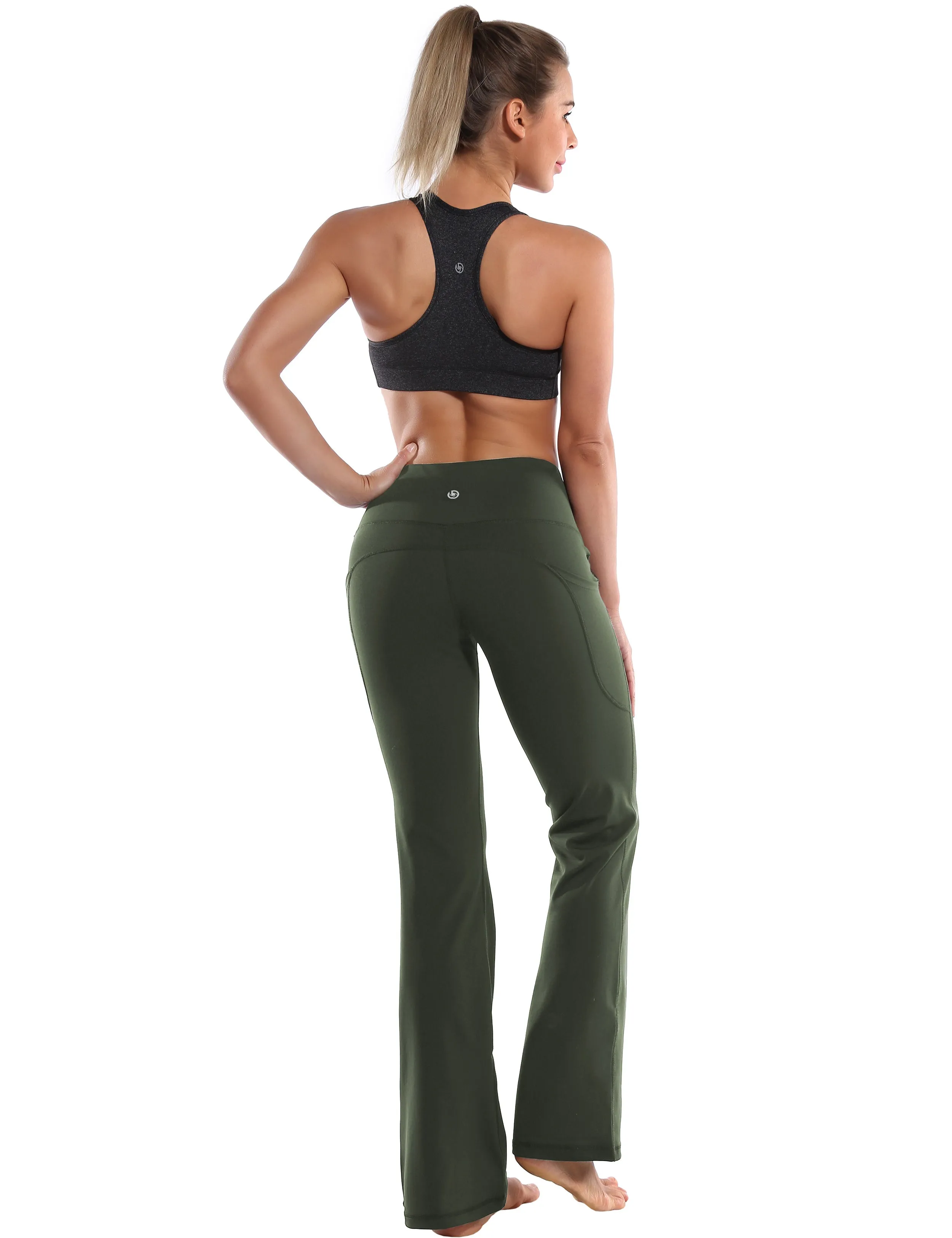 29" 31" 33" 35" 37"  Side Pockets Bootcut Leggings olivegreen_Tall Size