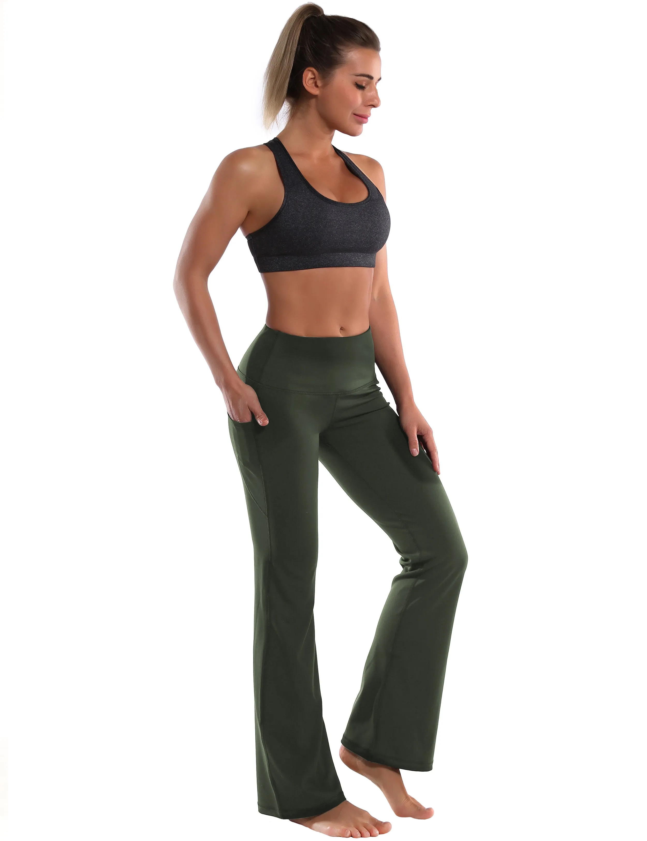 29" 31" 33" 35" 37"  Side Pockets Bootcut Leggings olivegreen_Tall Size