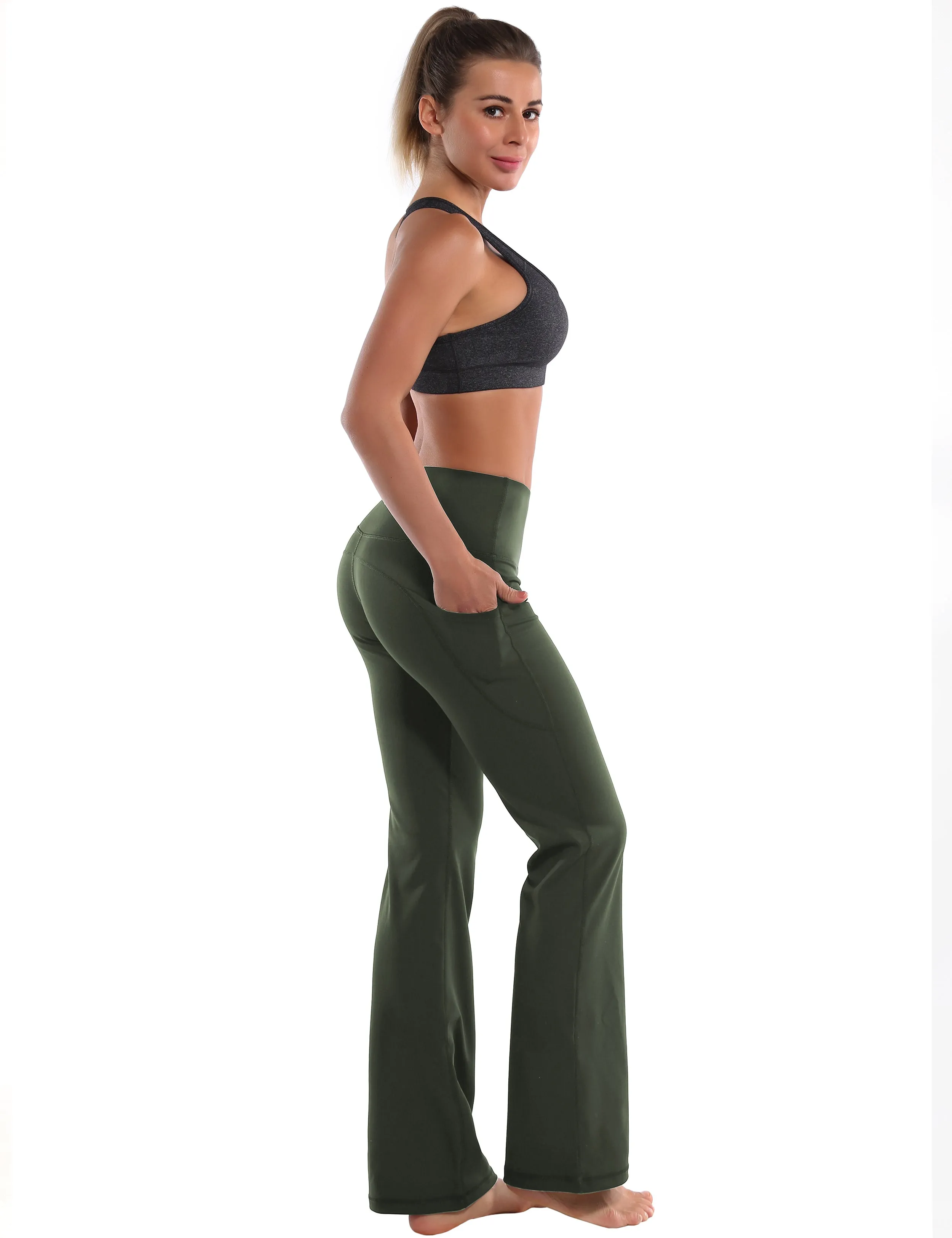 29" 31" 33" 35" 37"  Side Pockets Bootcut Leggings olivegreen_Tall Size