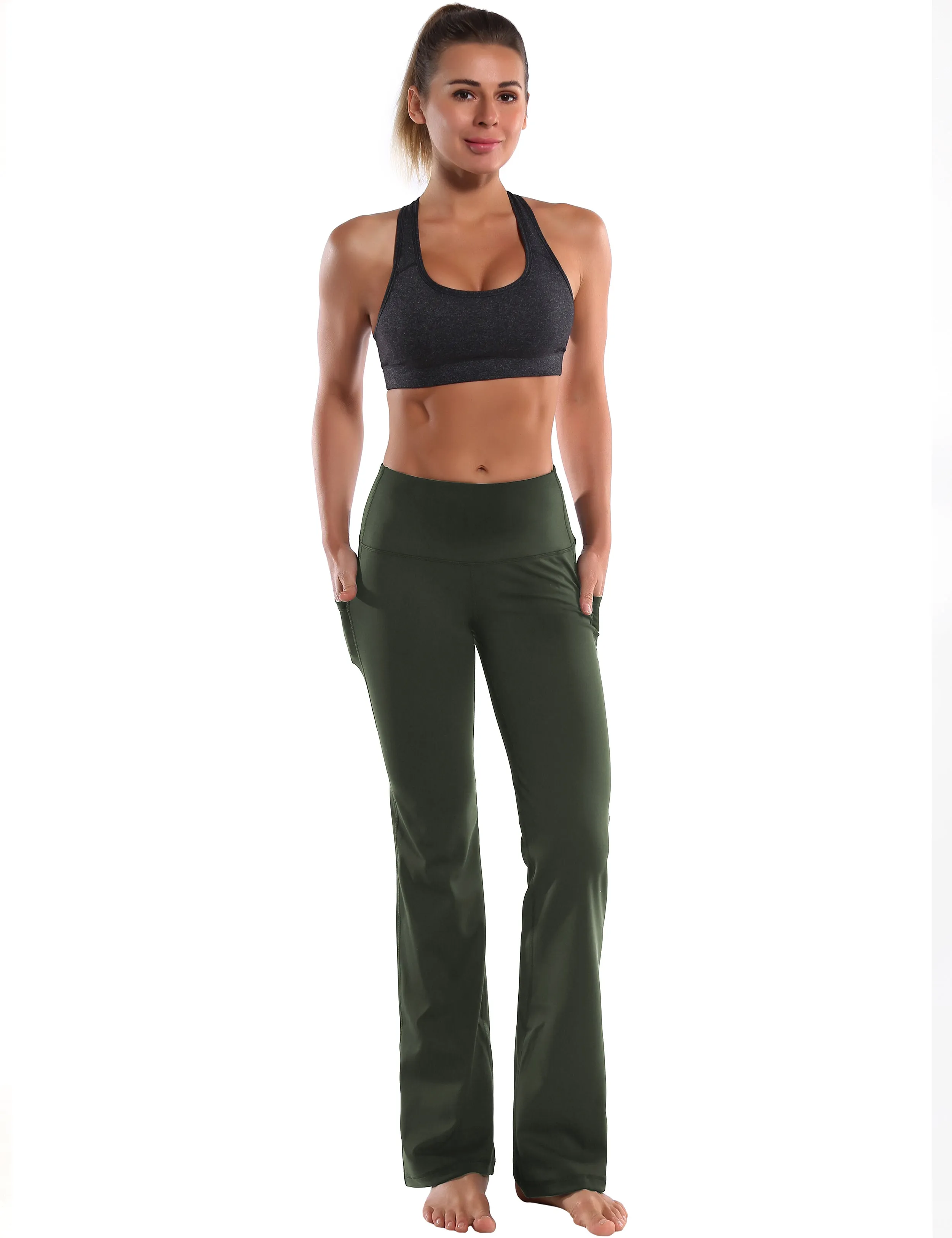 29" 31" 33" 35" 37"  Side Pockets Bootcut Leggings olivegreen_Tall Size
