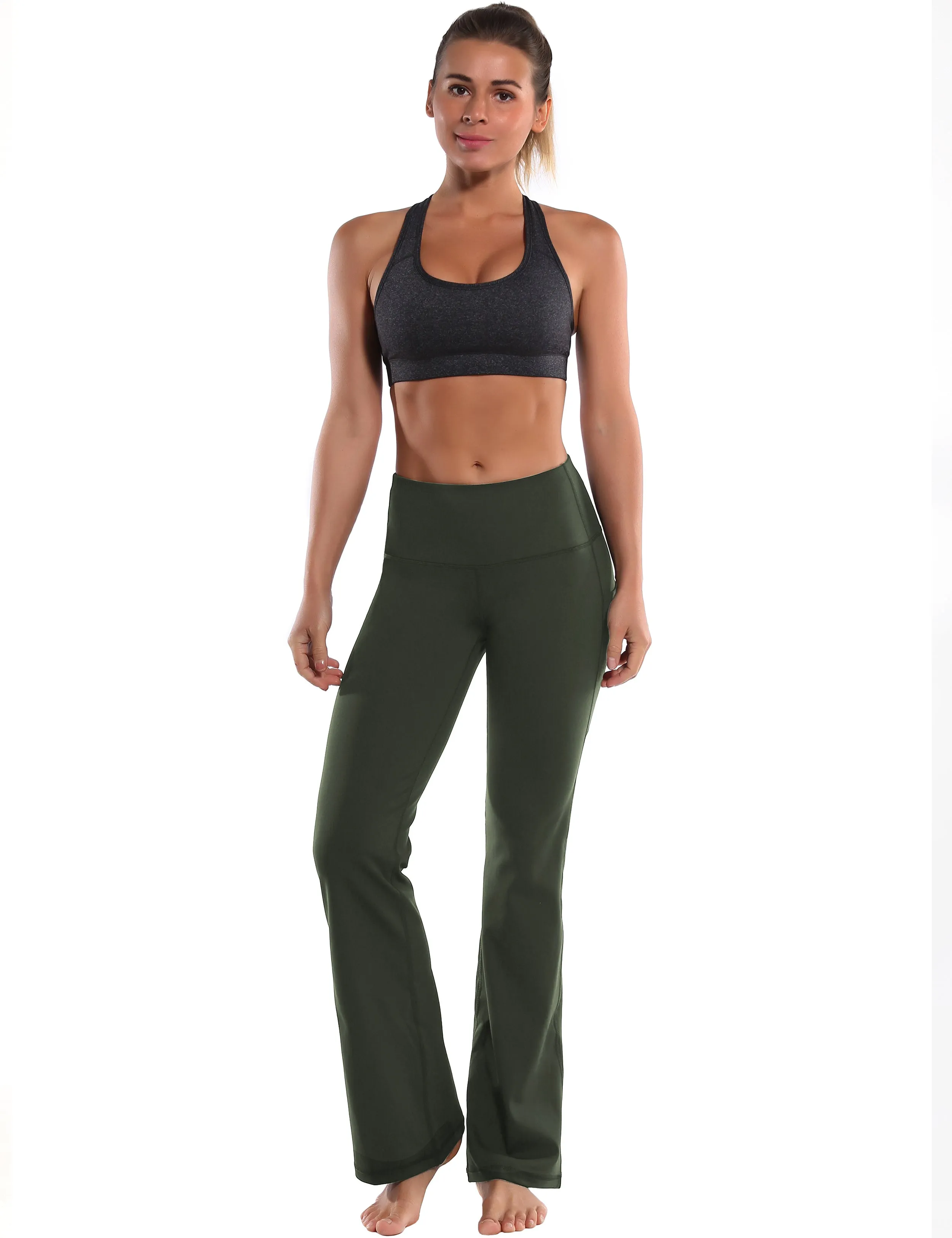29" 31" 33" 35" 37"  Side Pockets Bootcut Leggings olivegreen_Tall Size