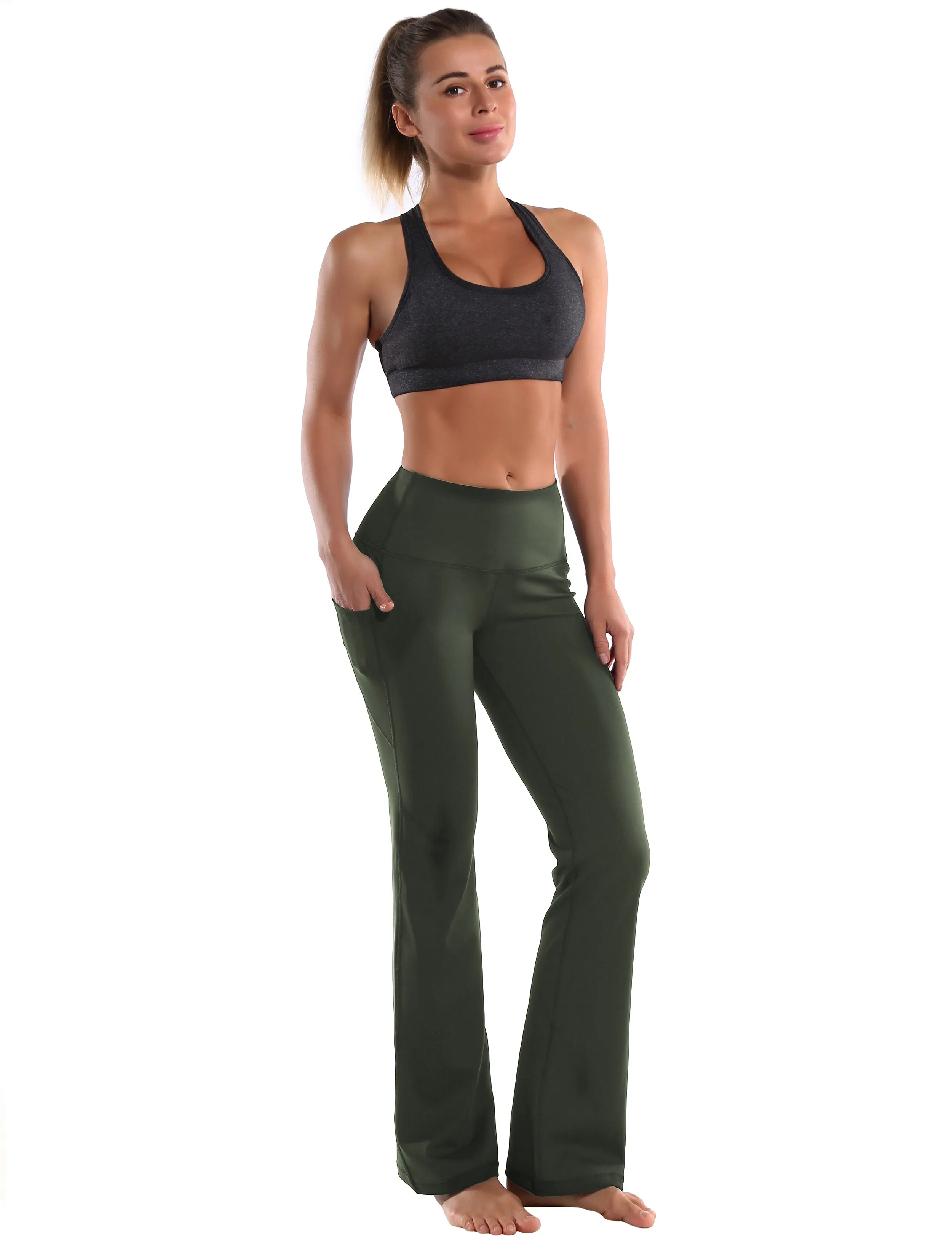 29" 31" 33" 35" 37"  Side Pockets Bootcut Leggings olivegreen_Tall Size