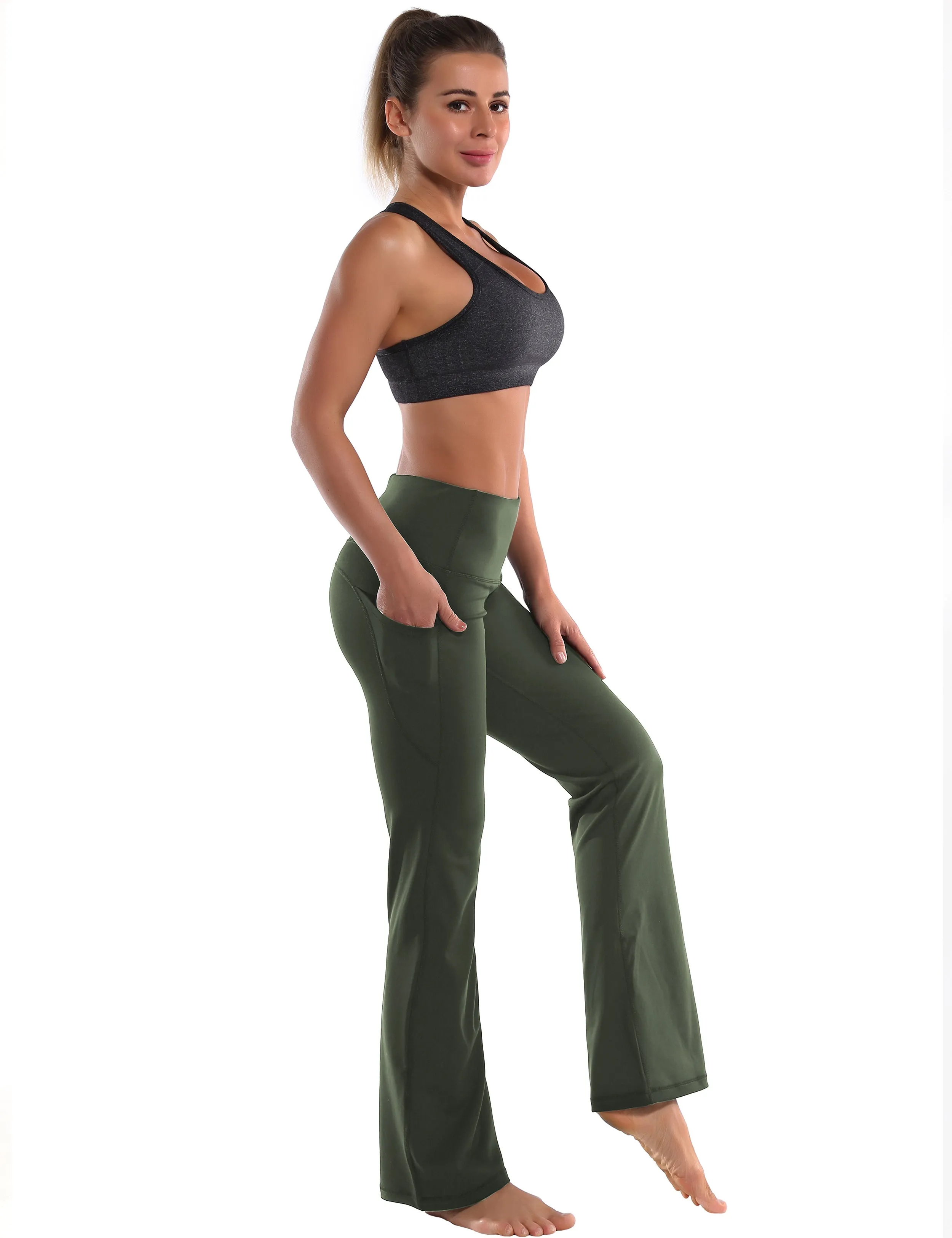 29" 31" 33" 35" 37"  Side Pockets Bootcut Leggings olivegreen_Tall Size