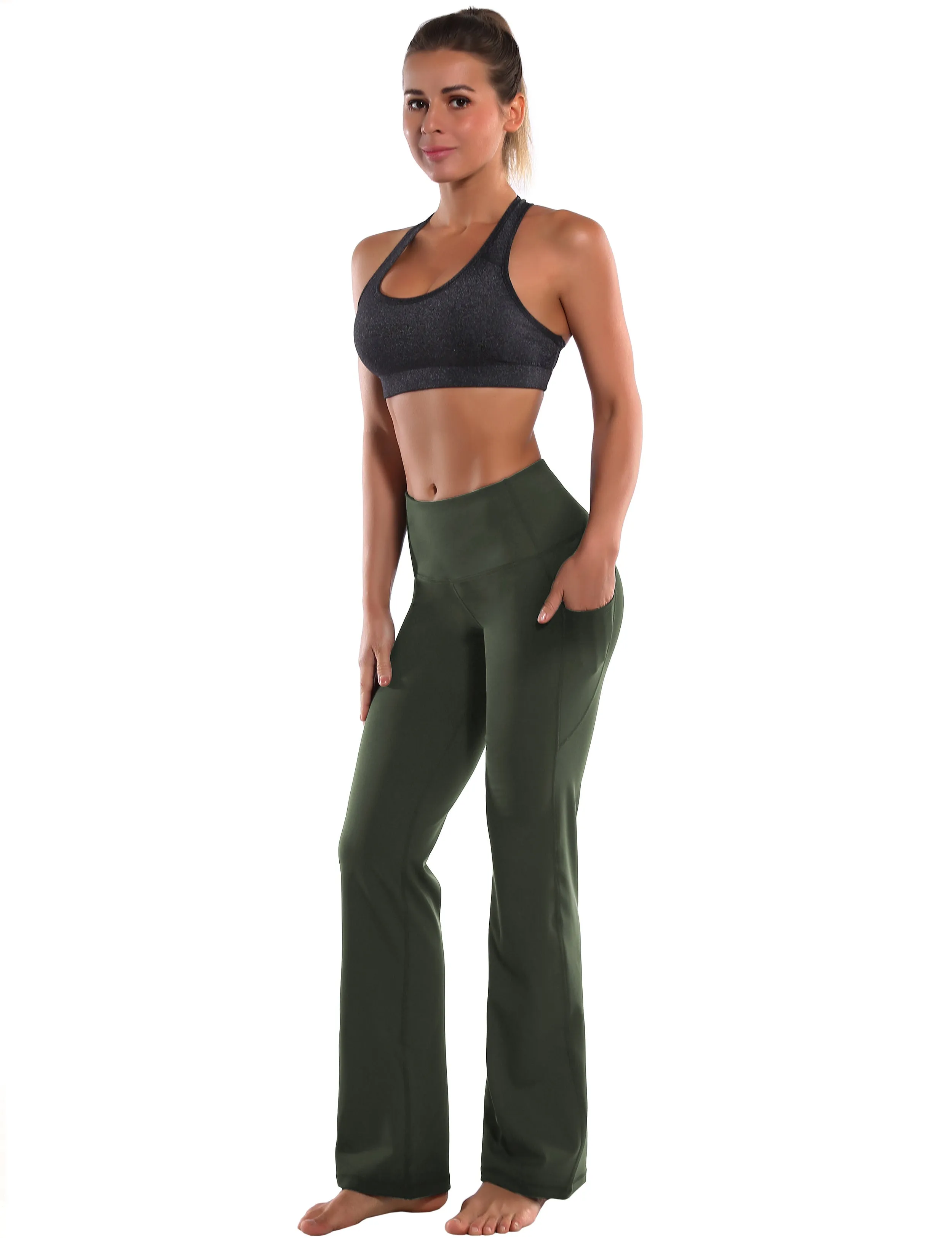 29" 31" 33" 35" 37"  Side Pockets Bootcut Leggings olivegreen_Tall Size