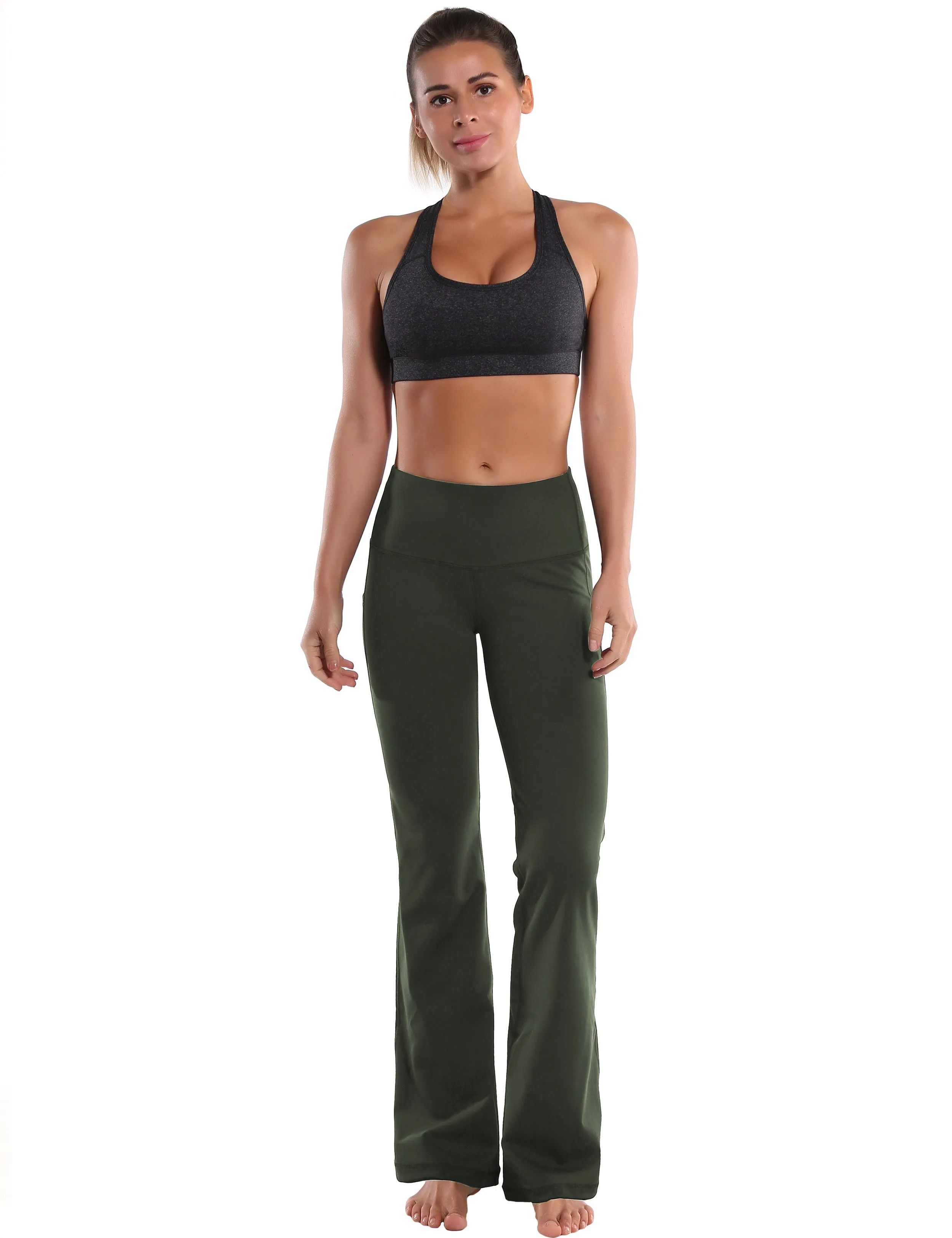 29" 31" 33" 35" 37"  Side Pockets Bootcut Leggings olivegreen_Tall Size