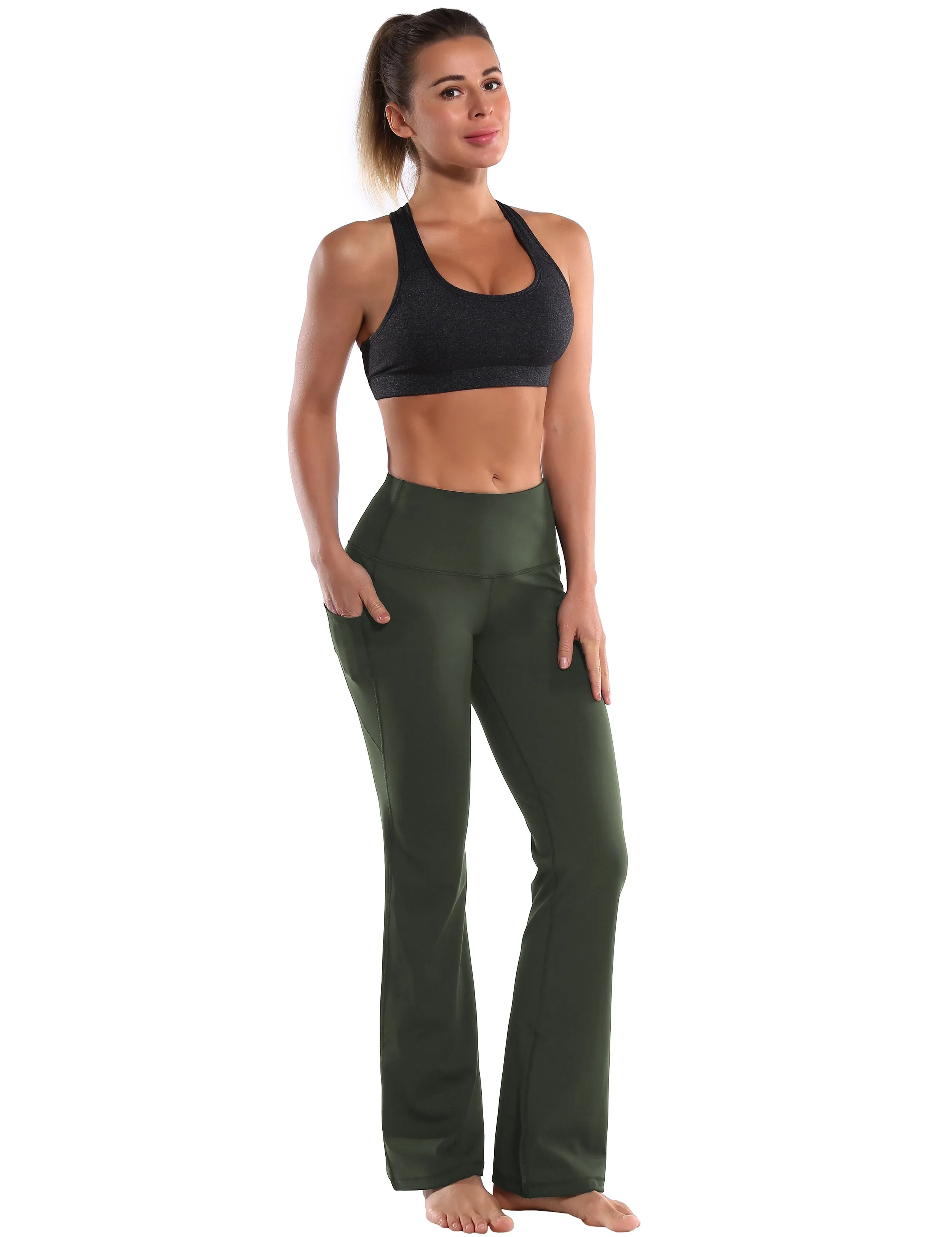 29" 31" 33" 35" 37"  Side Pockets Bootcut Leggings olivegreen_Tall Size