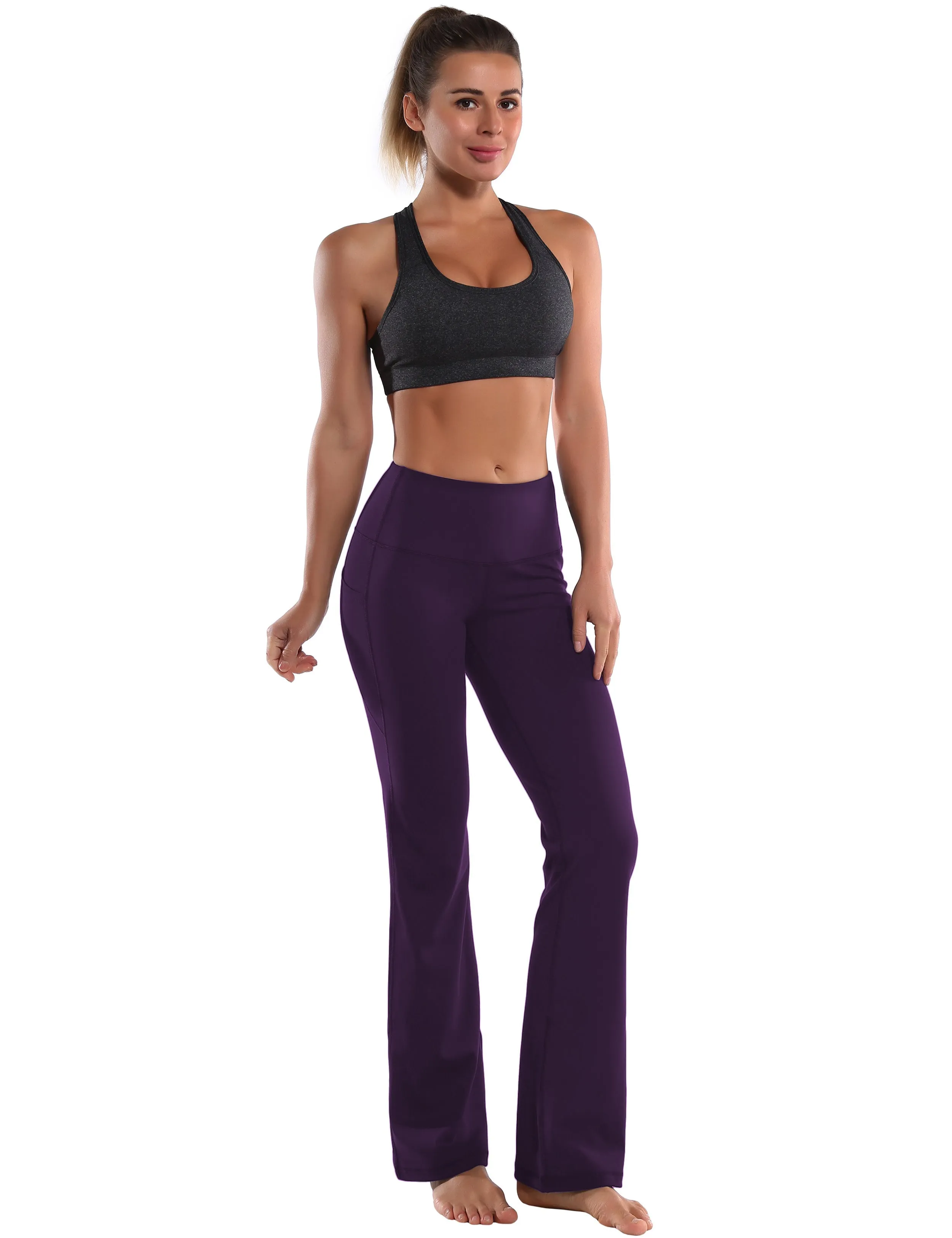 29" 31" 33" 35" 37"  Side Pockets Bootcut Leggings pansypurple_Gym
