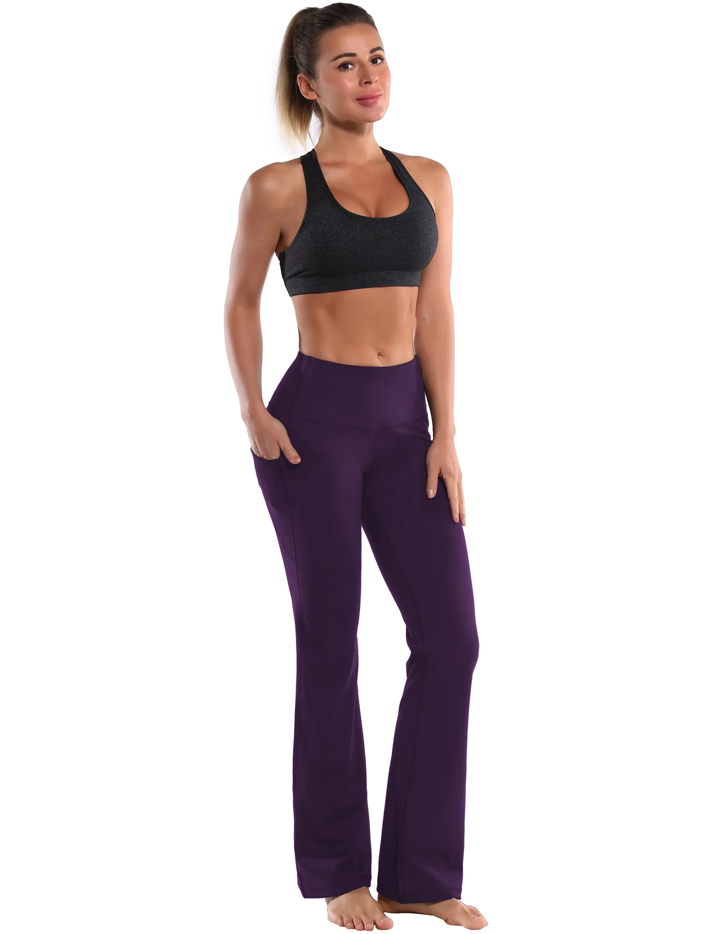 29" 31" 33" 35" 37"  Side Pockets Bootcut Leggings pansypurple_Gym