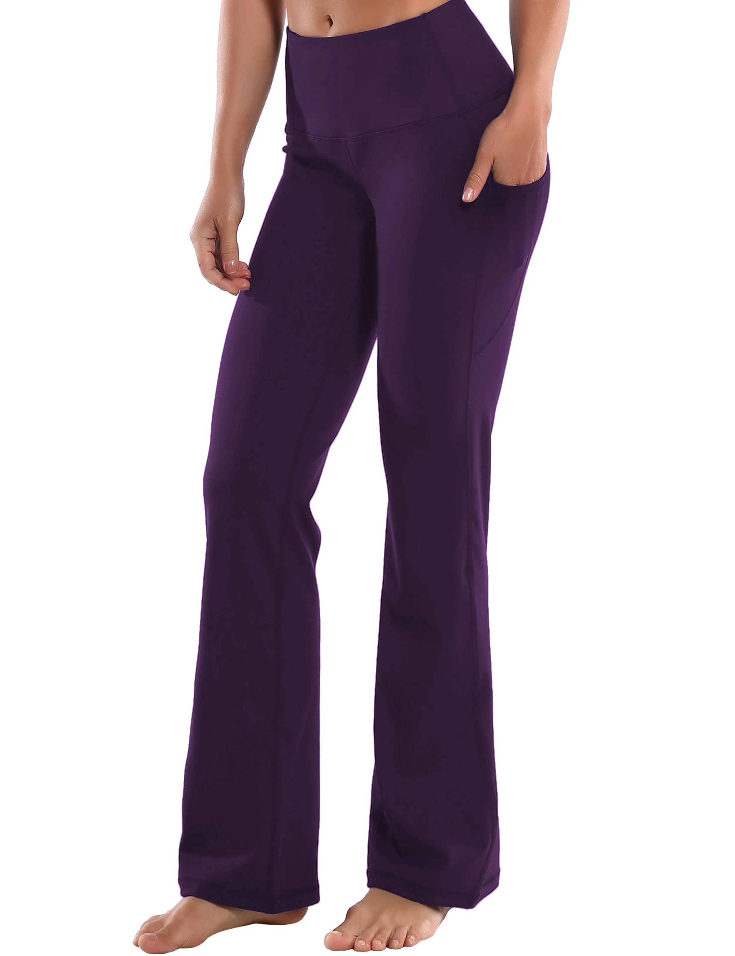 29" 31" 33" 35" 37"  Side Pockets Bootcut Leggings pansypurple_Gym