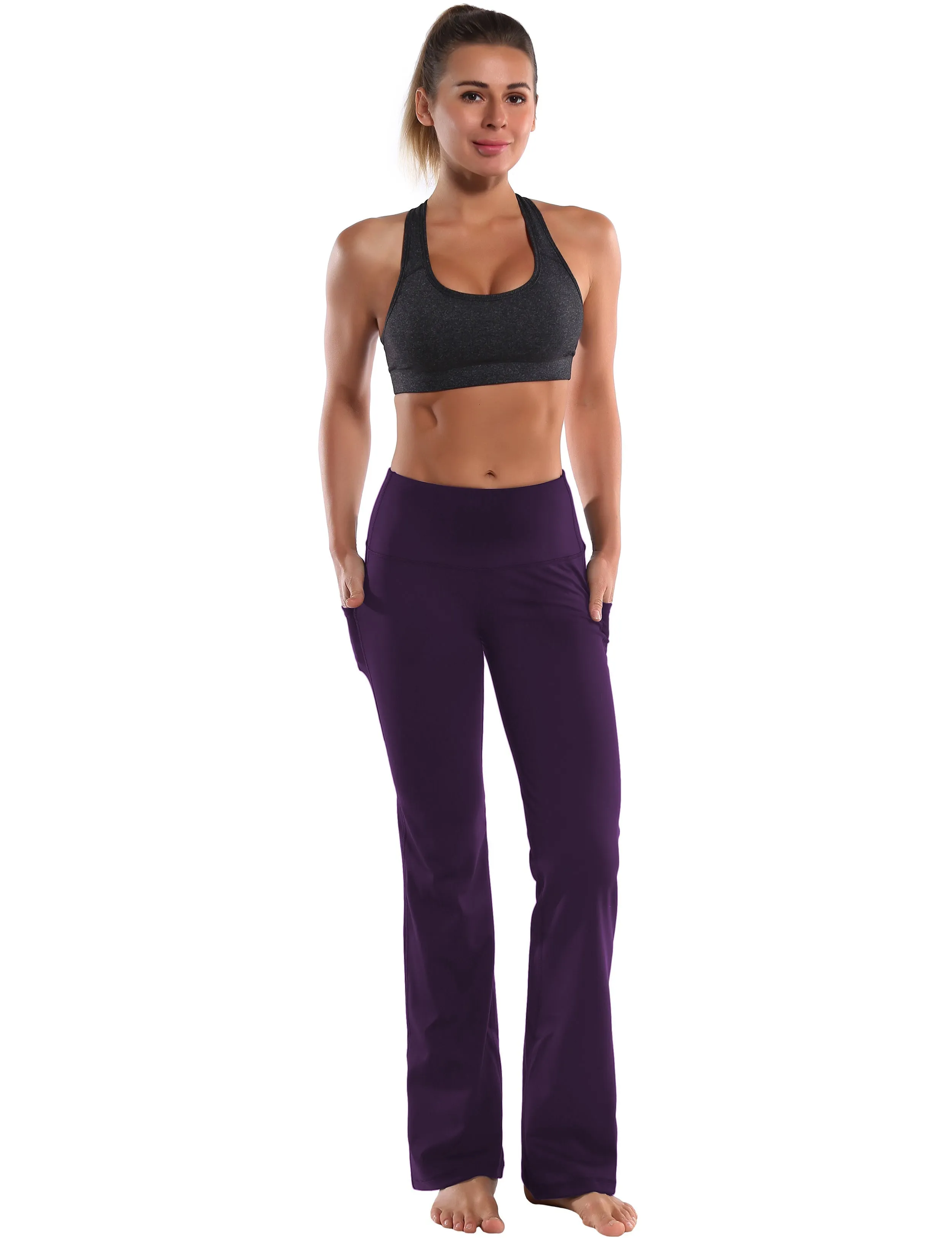 29" 31" 33" 35" 37"  Side Pockets Bootcut Leggings pansypurple_Gym