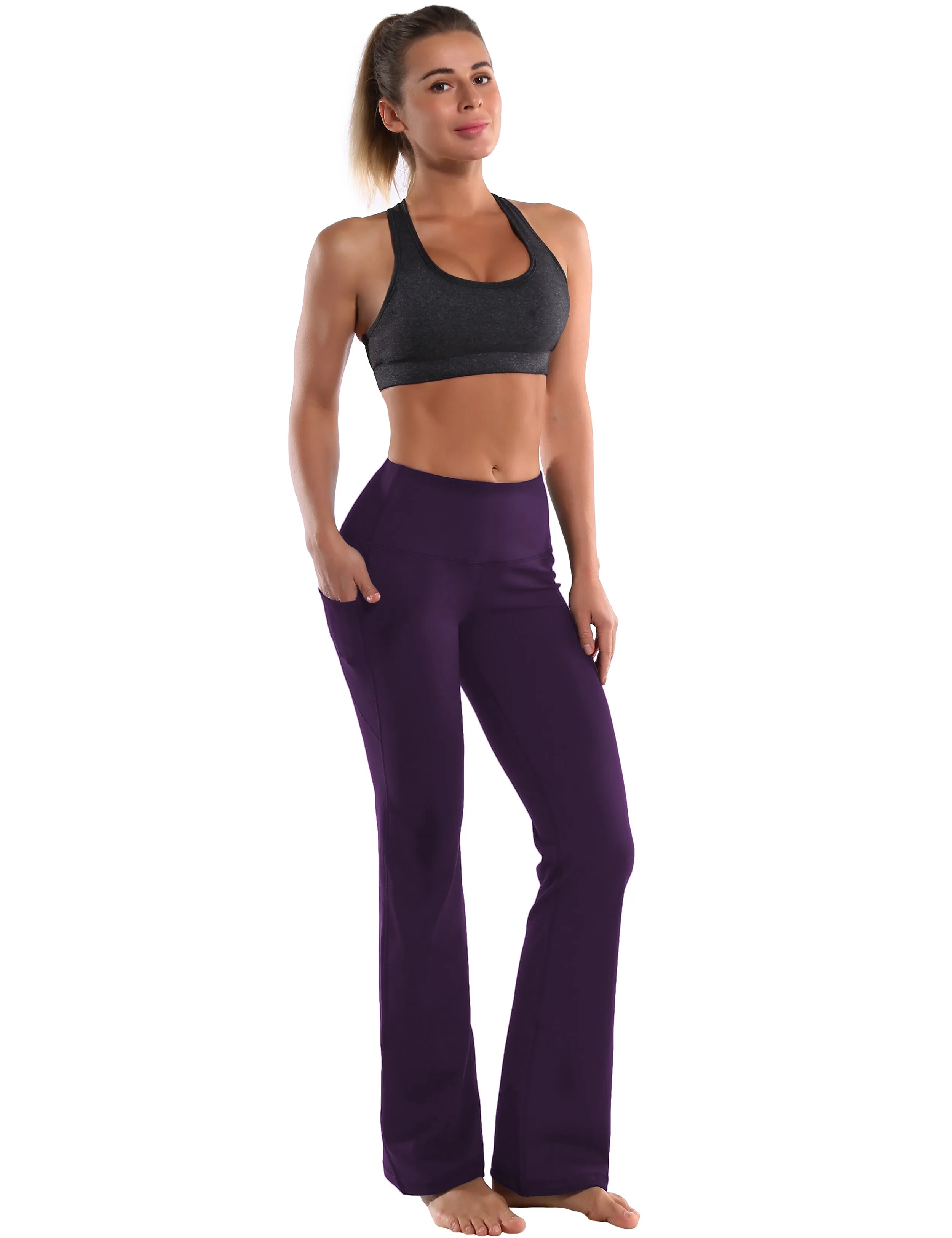 29" 31" 33" 35" 37"  Side Pockets Bootcut Leggings pansypurple_Gym