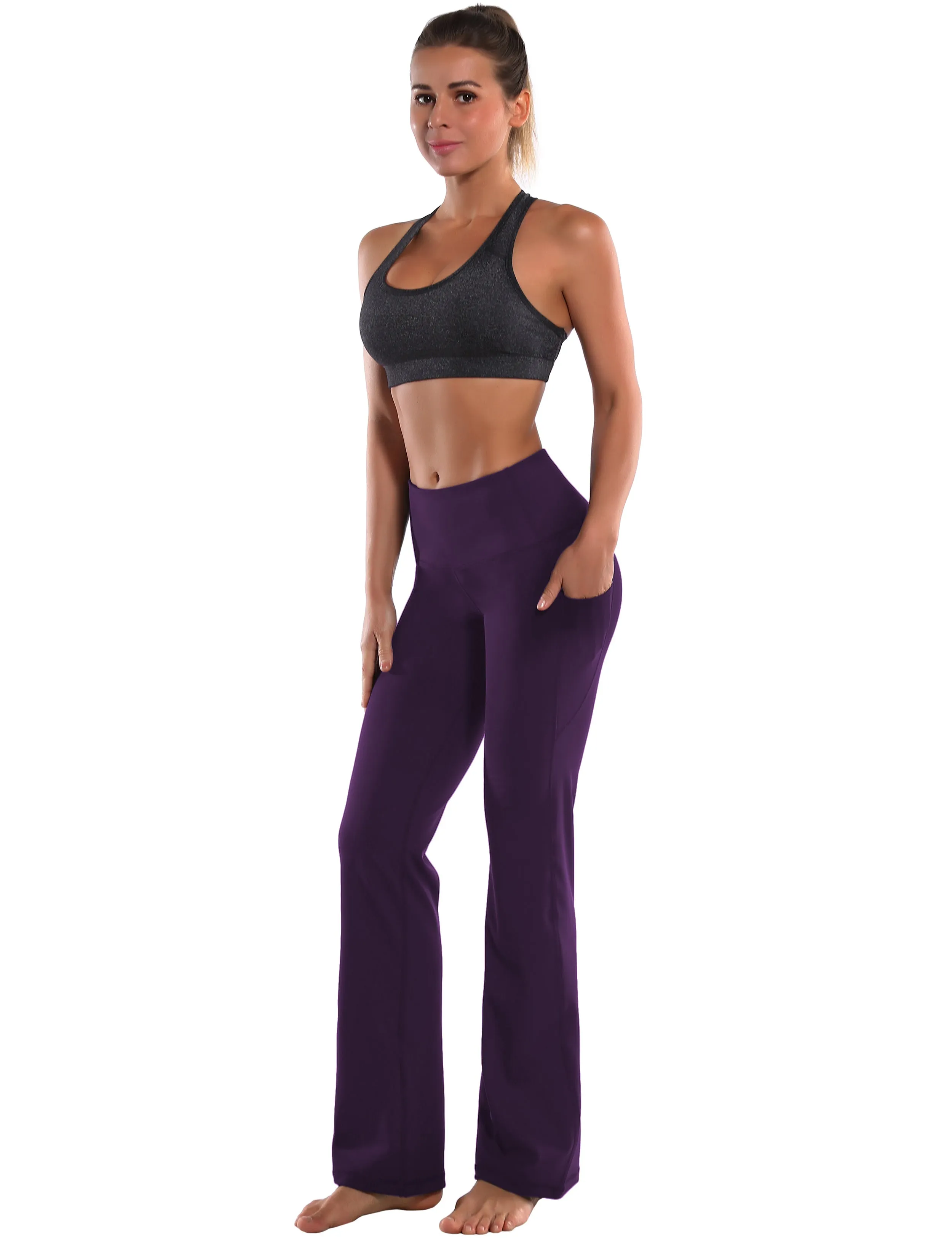 29" 31" 33" 35" 37"  Side Pockets Bootcut Leggings pansypurple_Gym