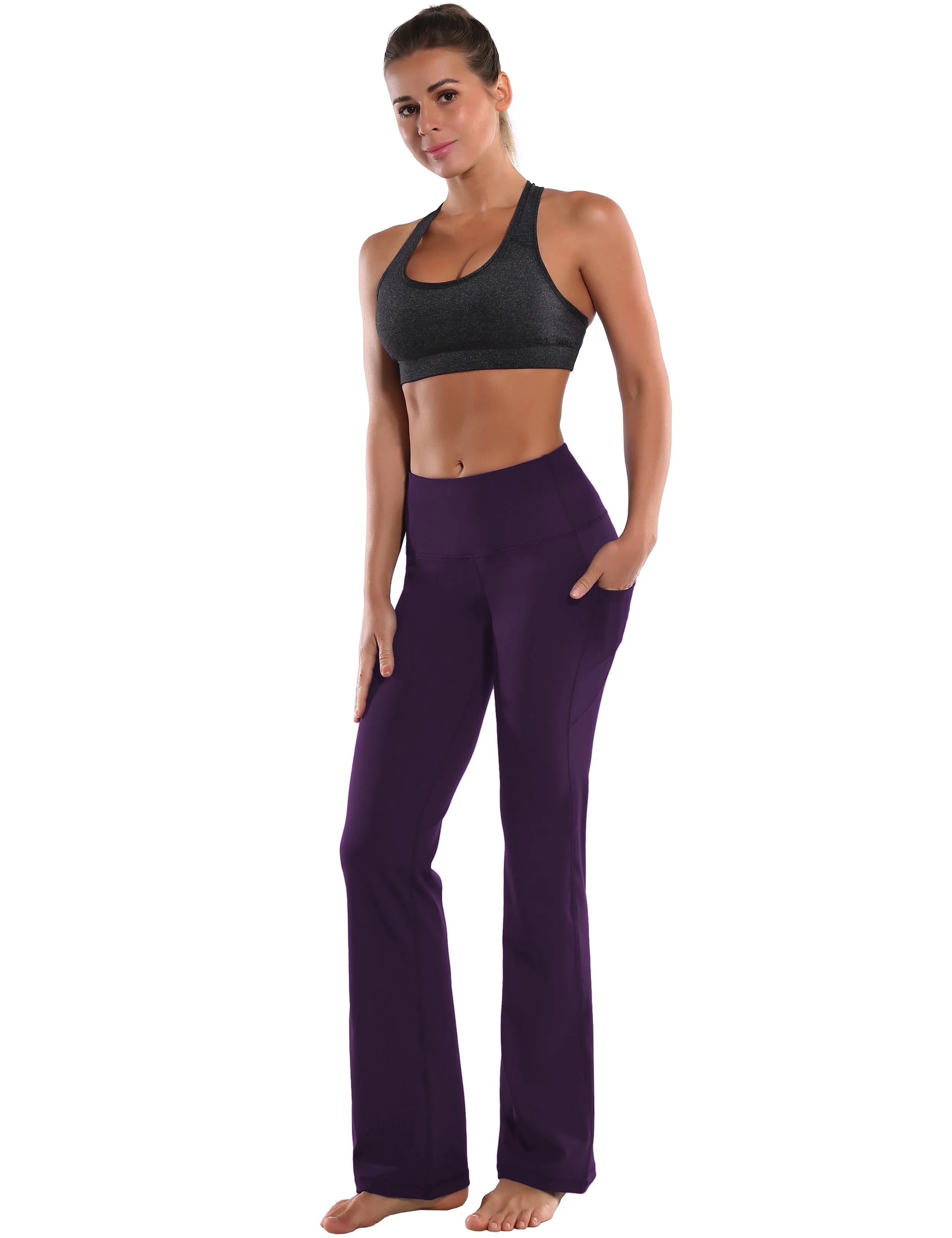 29" 31" 33" 35" 37"  Side Pockets Bootcut Leggings pansypurple_Gym