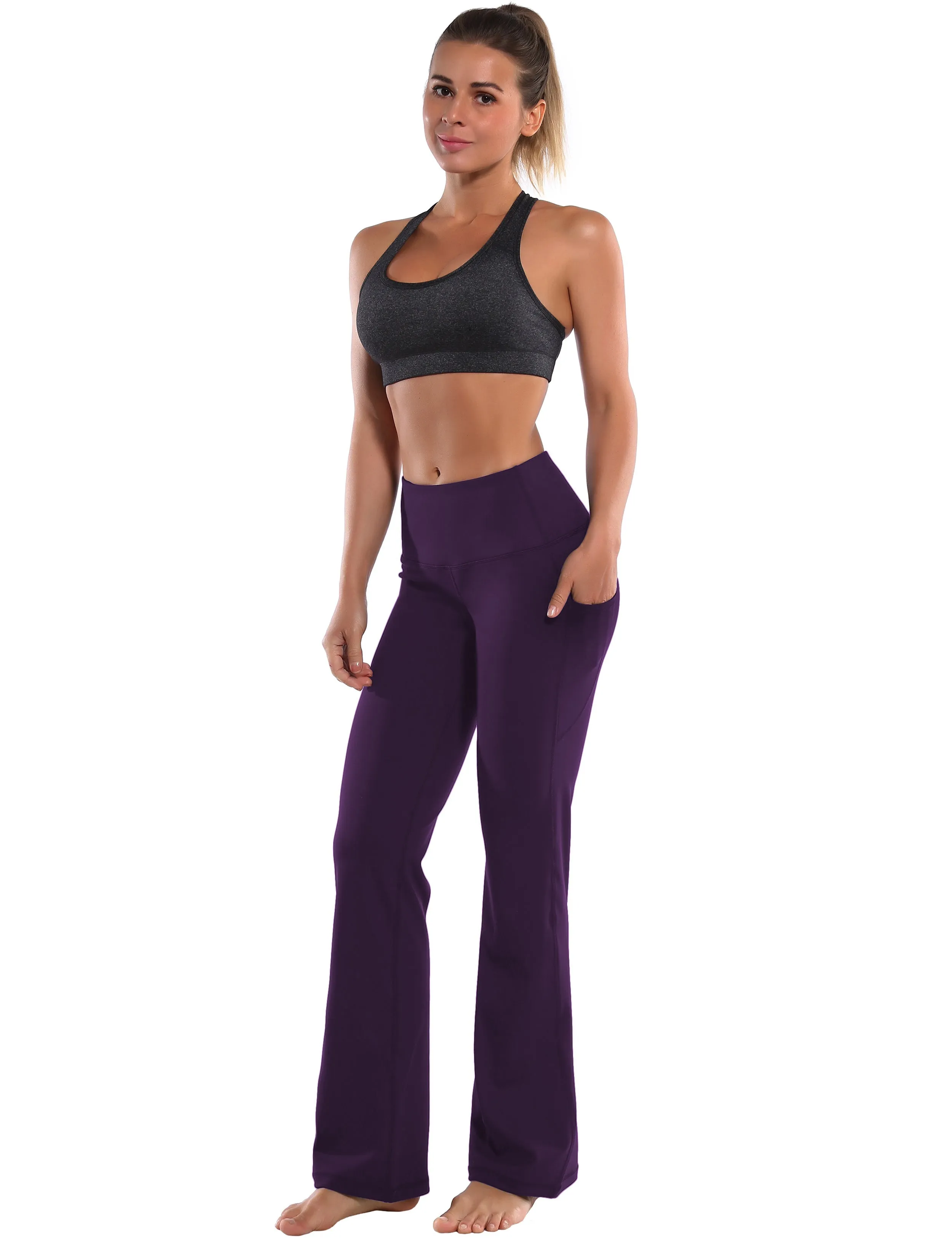 29" 31" 33" 35" 37"  Side Pockets Bootcut Leggings pansypurple_Gym