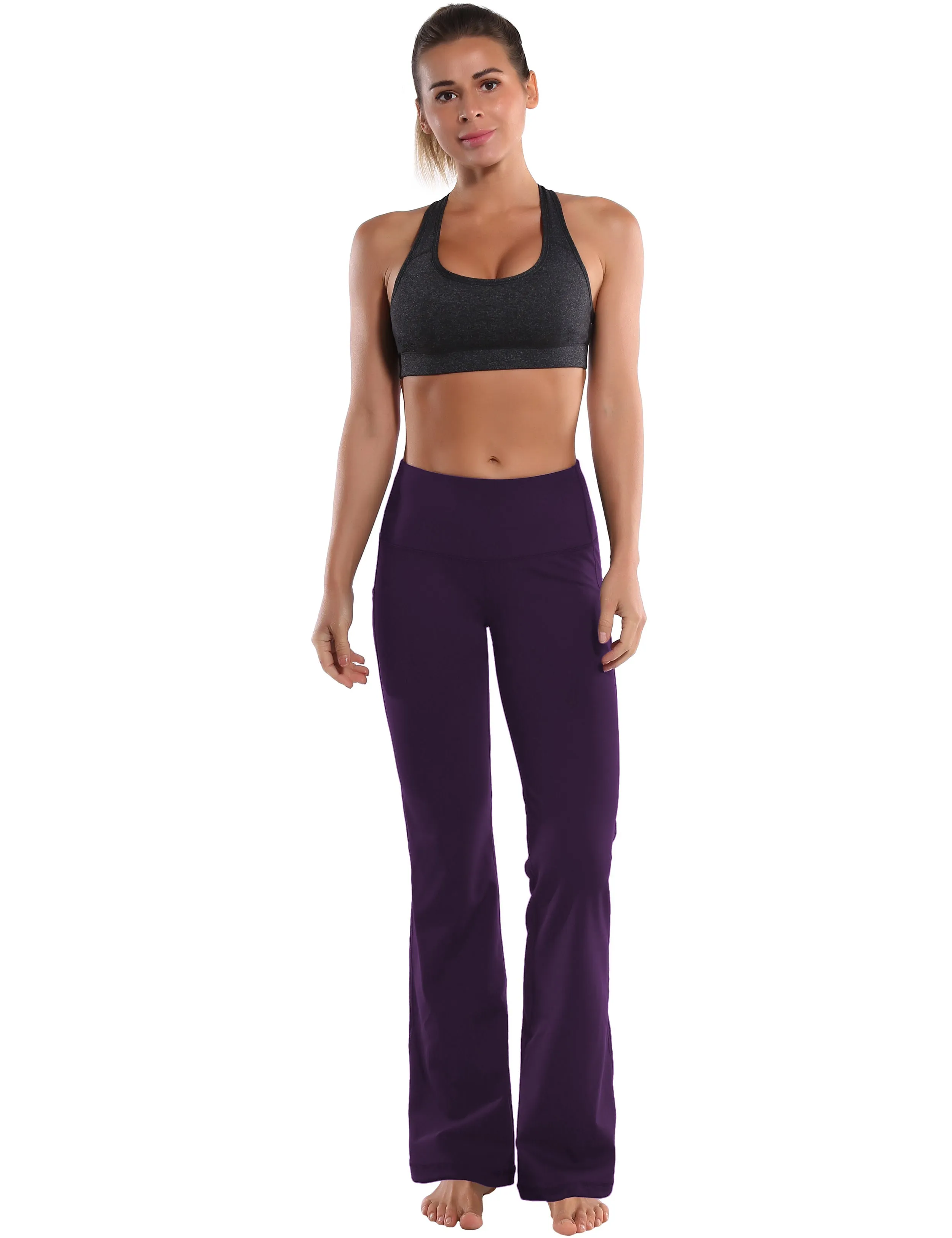 29" 31" 33" 35" 37"  Side Pockets Bootcut Leggings pansypurple_Gym