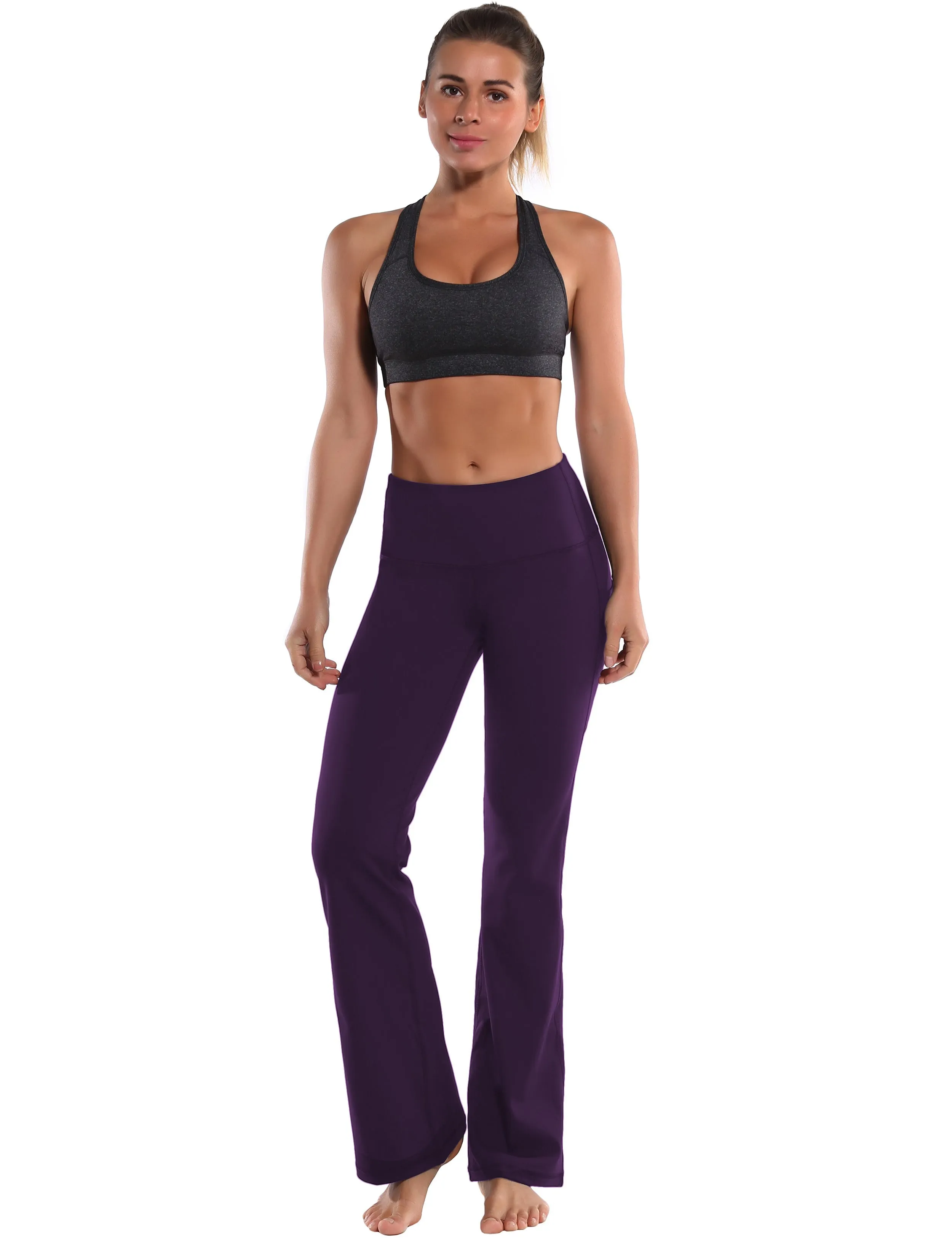 29" 31" 33" 35" 37"  Side Pockets Bootcut Leggings pansypurple_Gym