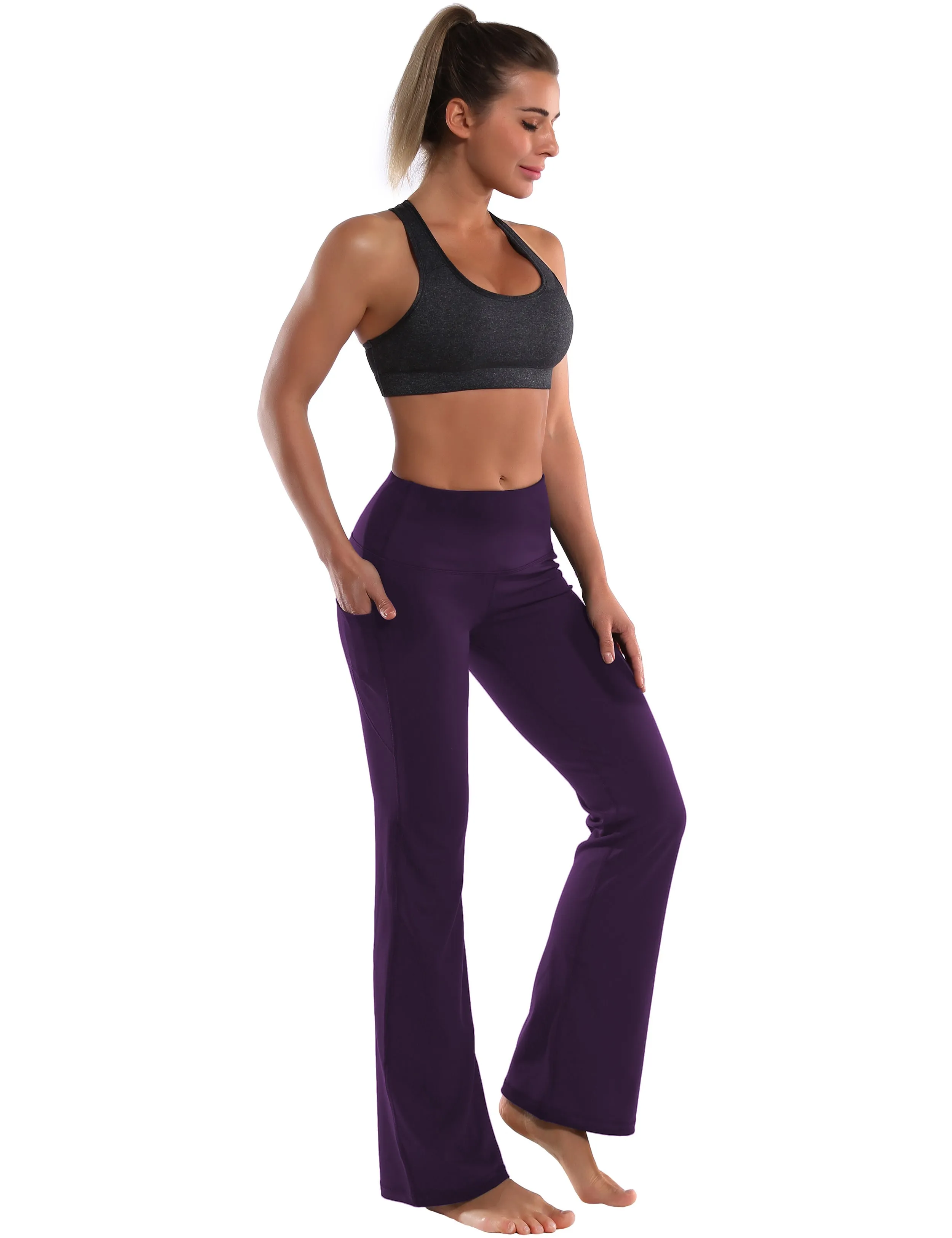 29" 31" 33" 35" 37"  Side Pockets Bootcut Leggings pansypurple_Gym