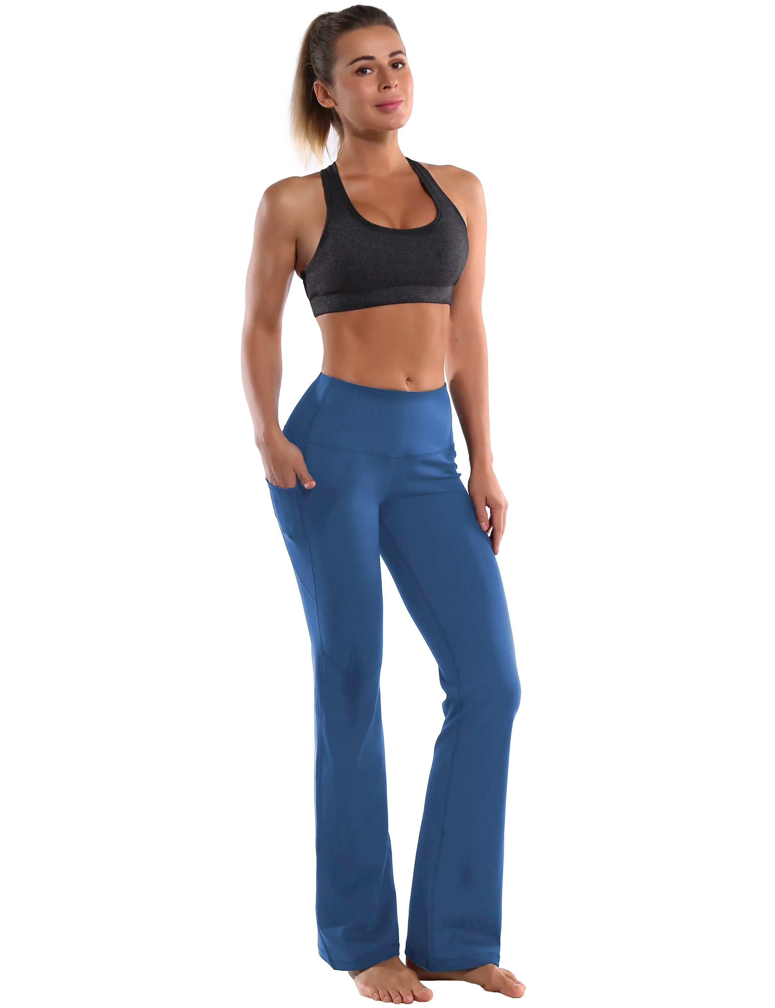 29" 31" 33" 35" 37"  Side Pockets Bootcut Leggings purplishblue_Gym