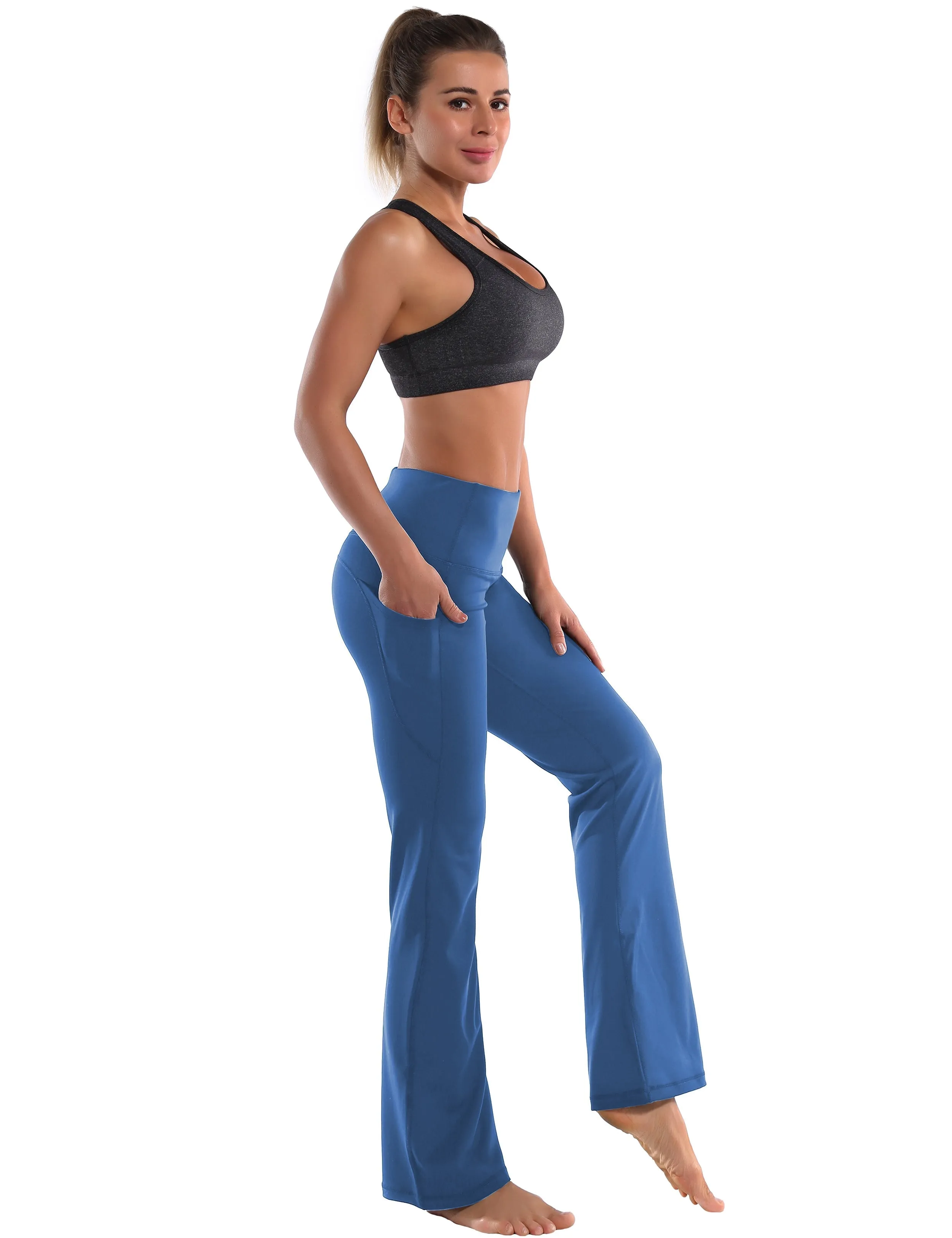 29" 31" 33" 35" 37"  Side Pockets Bootcut Leggings purplishblue_Gym