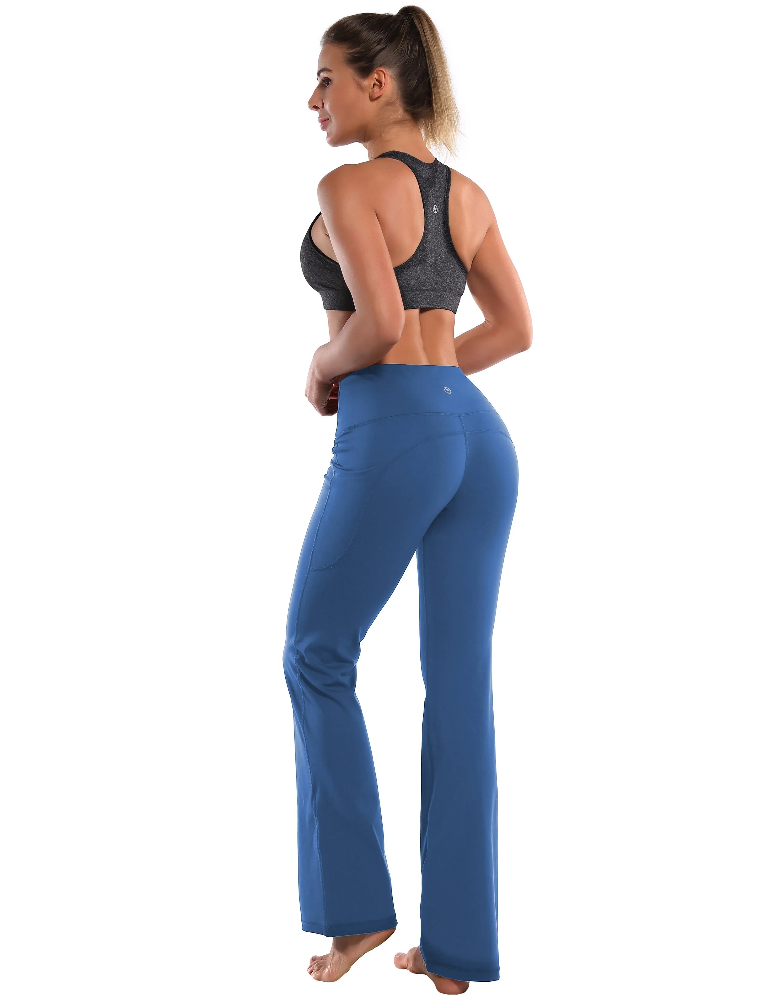 29" 31" 33" 35" 37"  Side Pockets Bootcut Leggings purplishblue_Gym