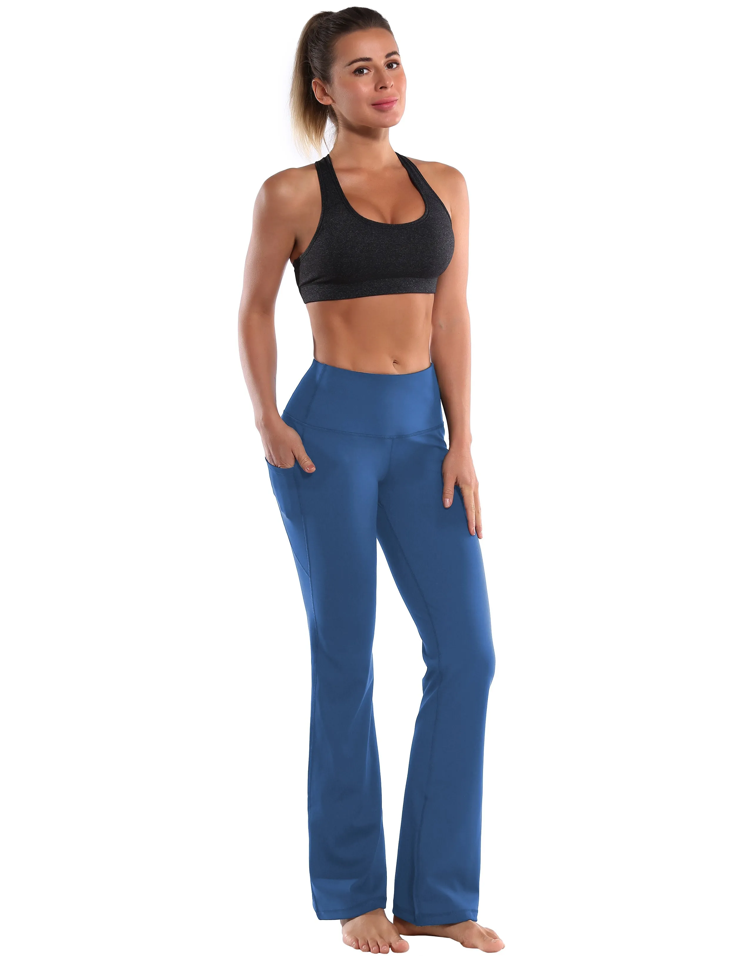29" 31" 33" 35" 37"  Side Pockets Bootcut Leggings purplishblue_Gym