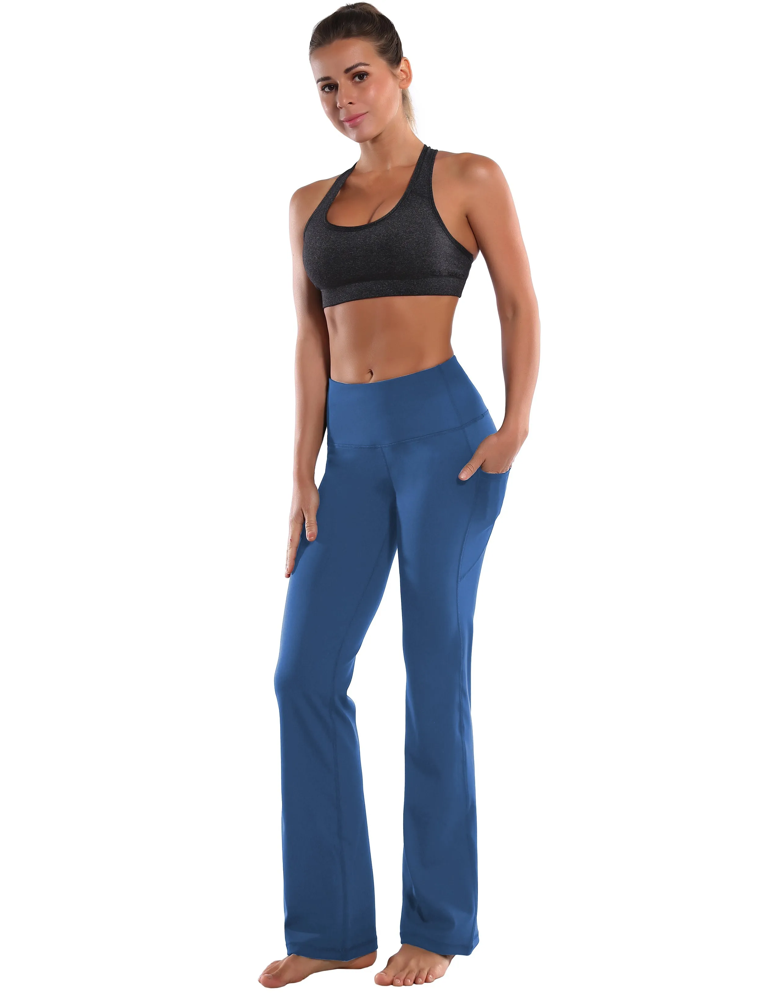29" 31" 33" 35" 37"  Side Pockets Bootcut Leggings purplishblue_Gym