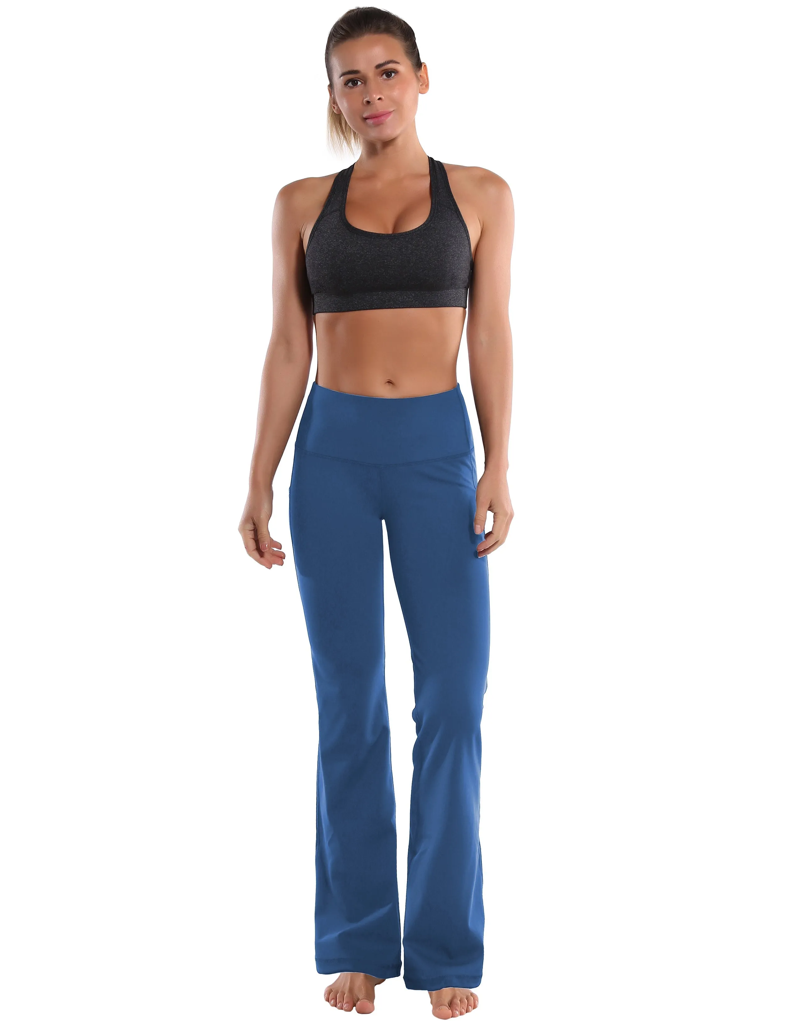 29" 31" 33" 35" 37"  Side Pockets Bootcut Leggings purplishblue_Gym