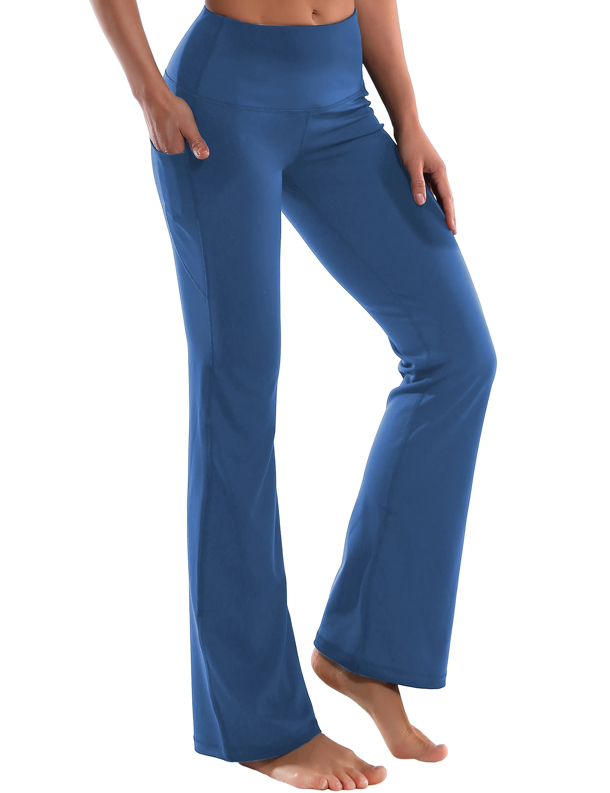 29" 31" 33" 35" 37"  Side Pockets Bootcut Leggings purplishblue_Gym