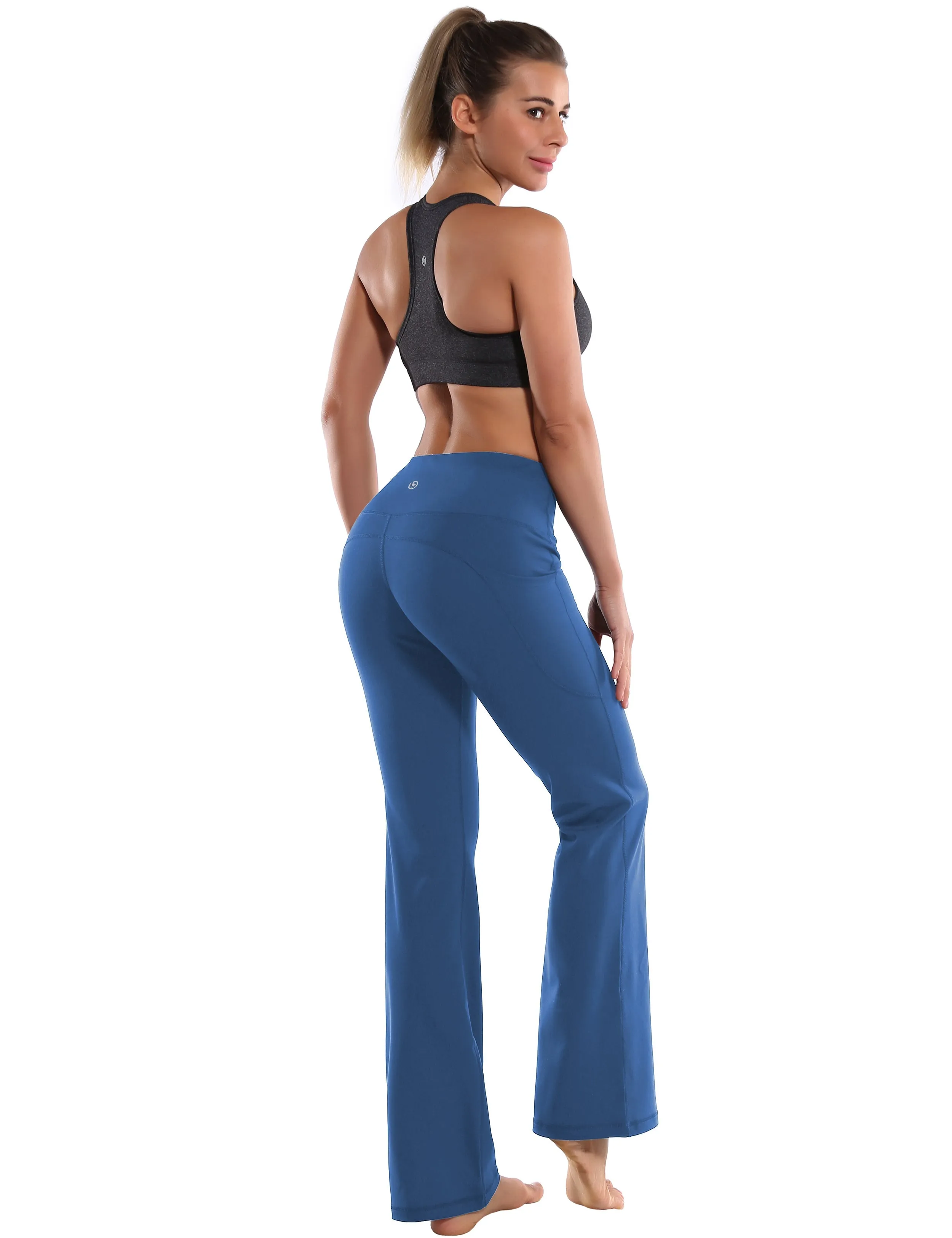 29" 31" 33" 35" 37"  Side Pockets Bootcut Leggings purplishblue_Gym