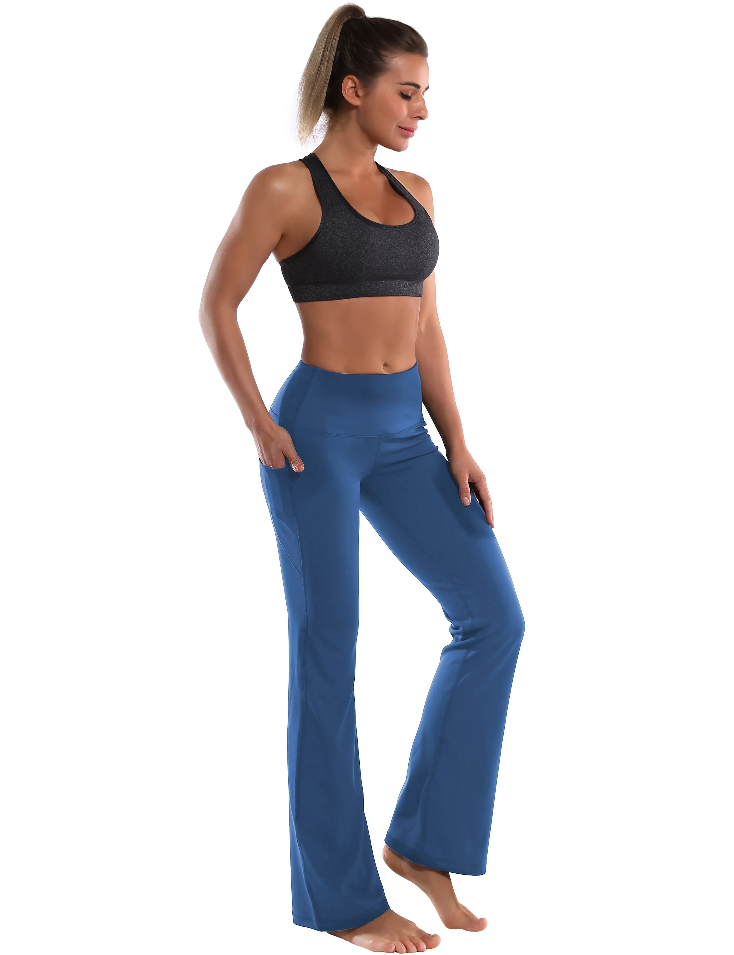 29" 31" 33" 35" 37"  Side Pockets Bootcut Leggings purplishblue_Gym