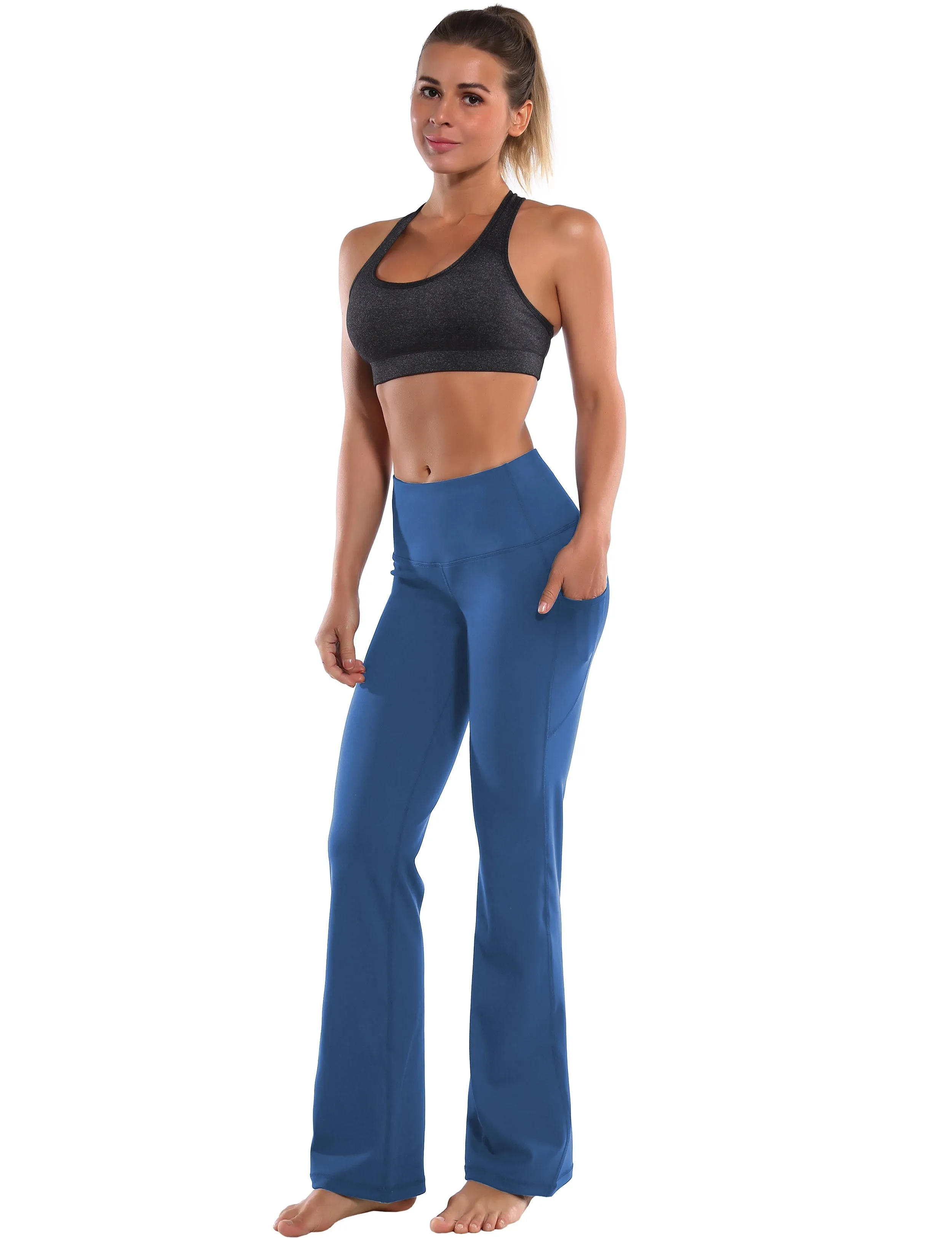 29" 31" 33" 35" 37"  Side Pockets Bootcut Leggings purplishblue_Gym
