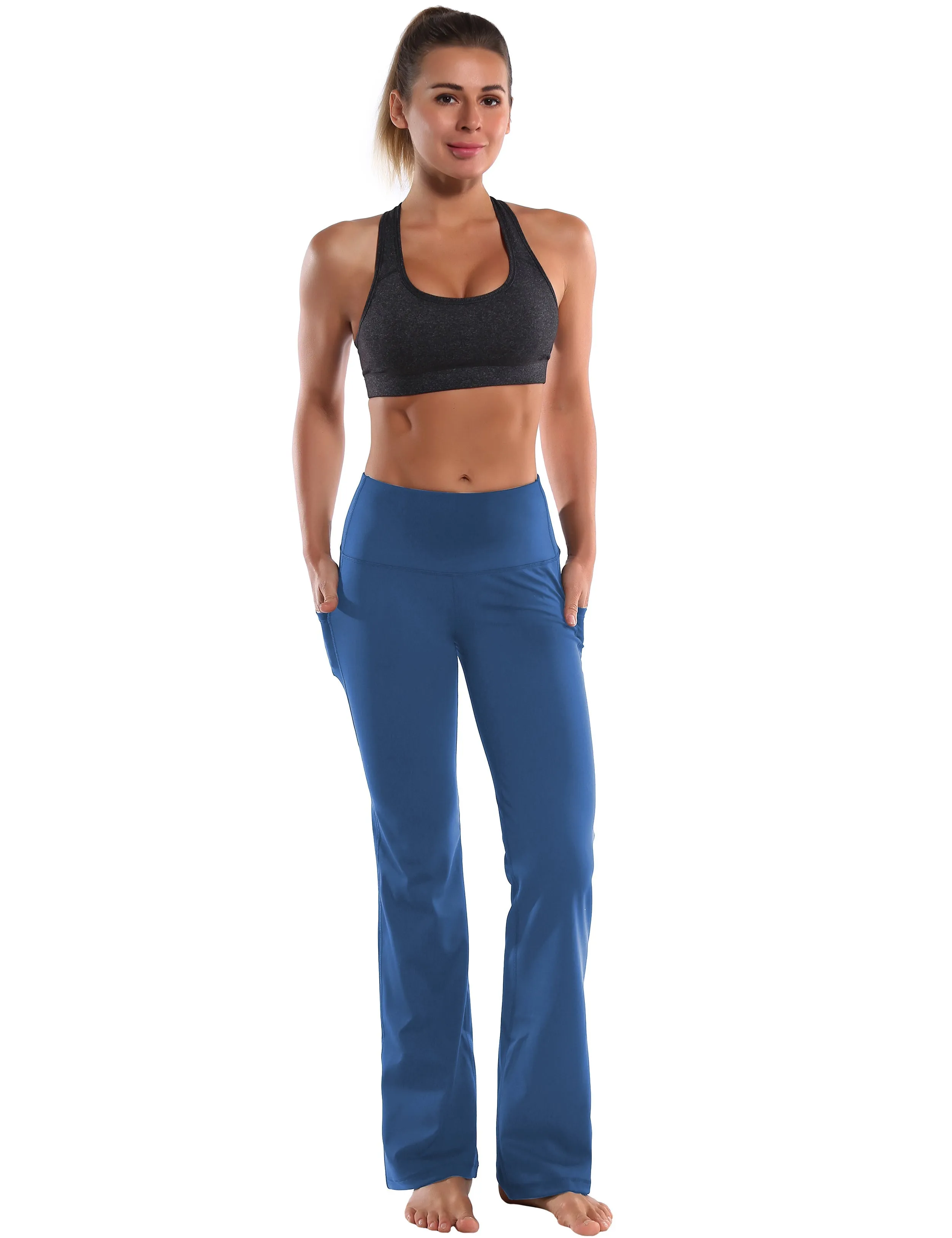 29" 31" 33" 35" 37"  Side Pockets Bootcut Leggings purplishblue_Gym